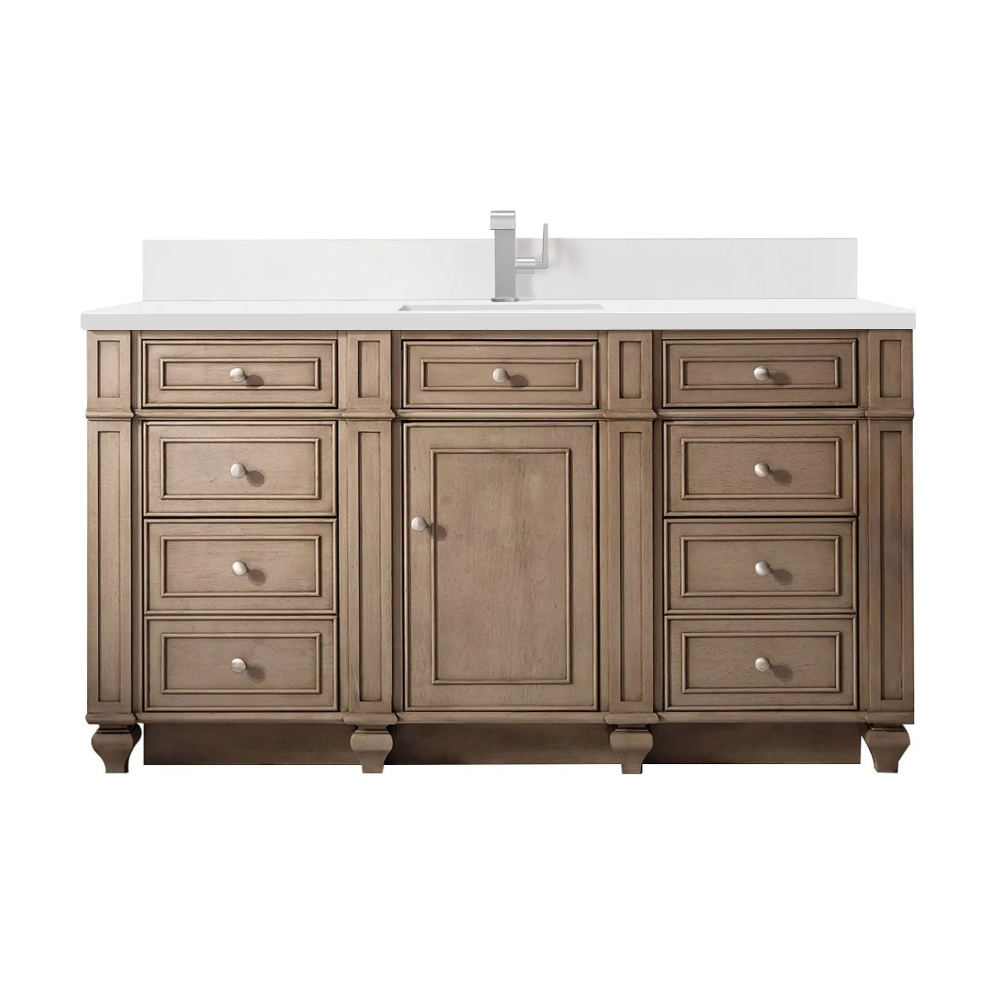 60" Bristol Single Vanity Whitewashed Walnut-White Zeus Silestone & Backsplash-Single Hole image