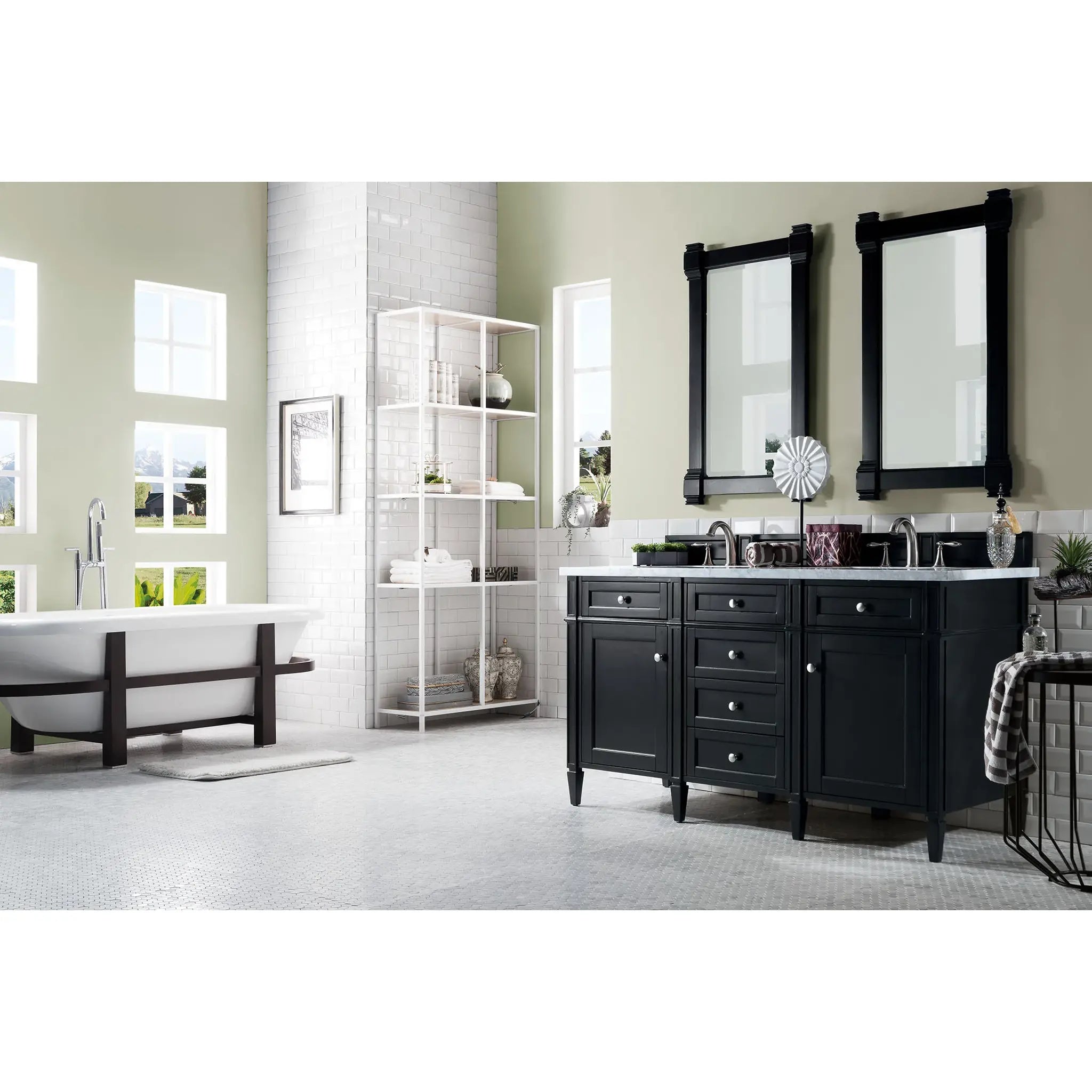 60" Brittany Double Vanity in Black Onyx-Carrara White Marble-8" Widespread image 2