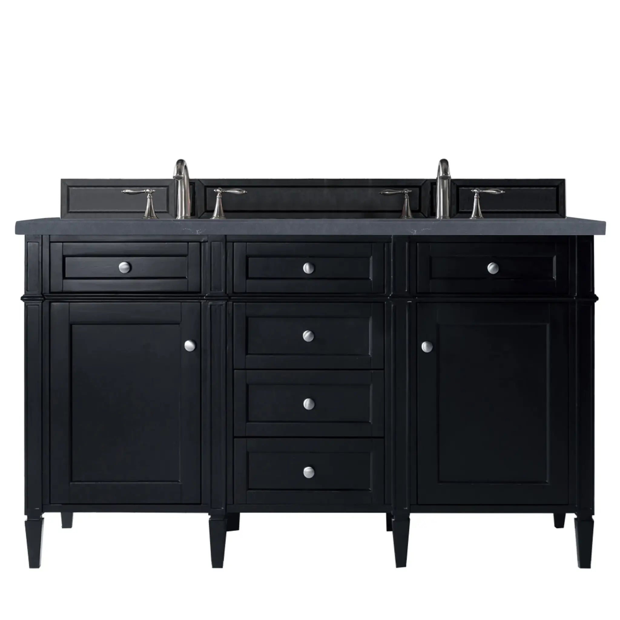 60" Brittany Double Vanity in Black Onyx-Charcoal Soapstone Silestone-8" Widespread image