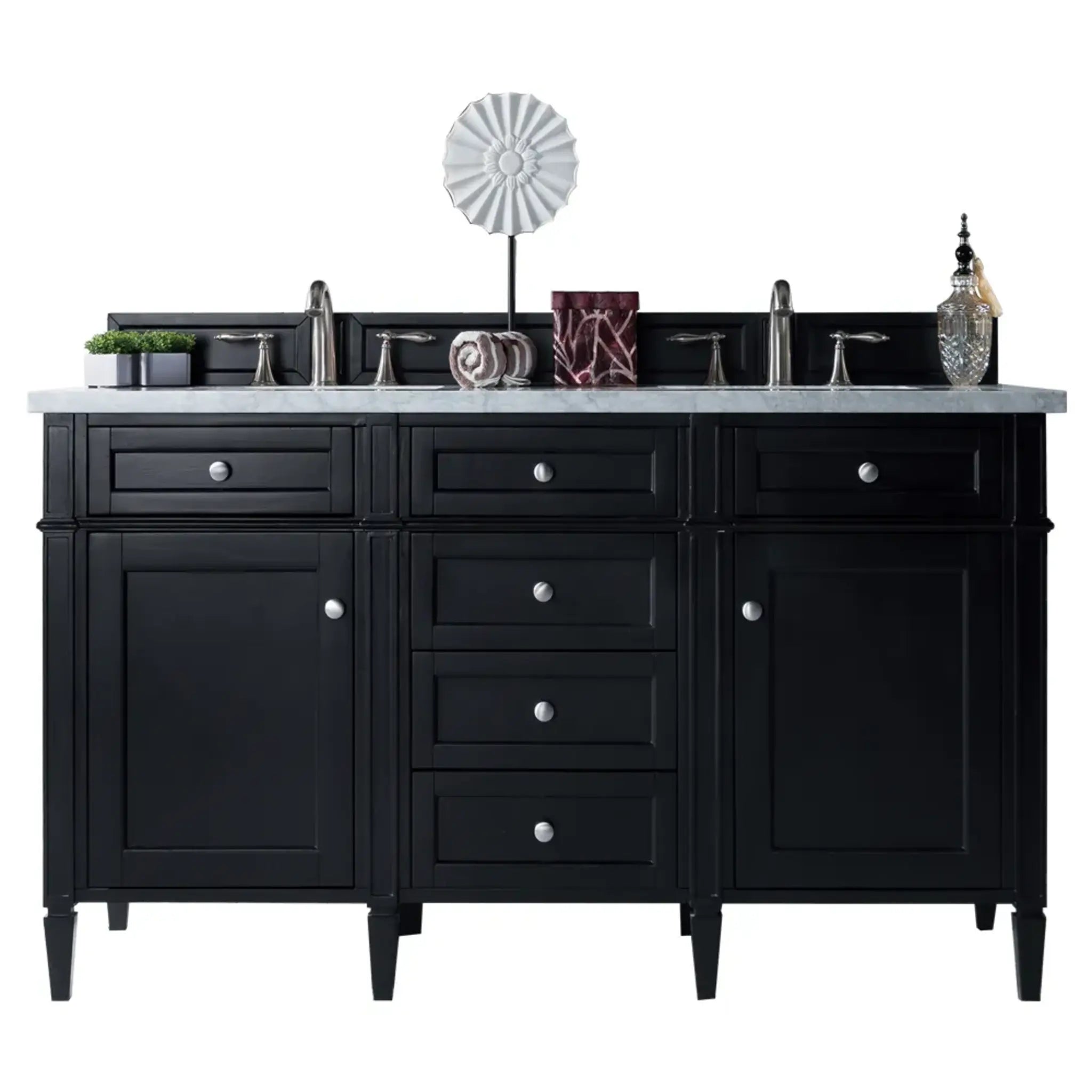 60" Brittany Double Vanity in Black Onyx-Eternal Jasmine Pearl Silestone-8" Widespread image