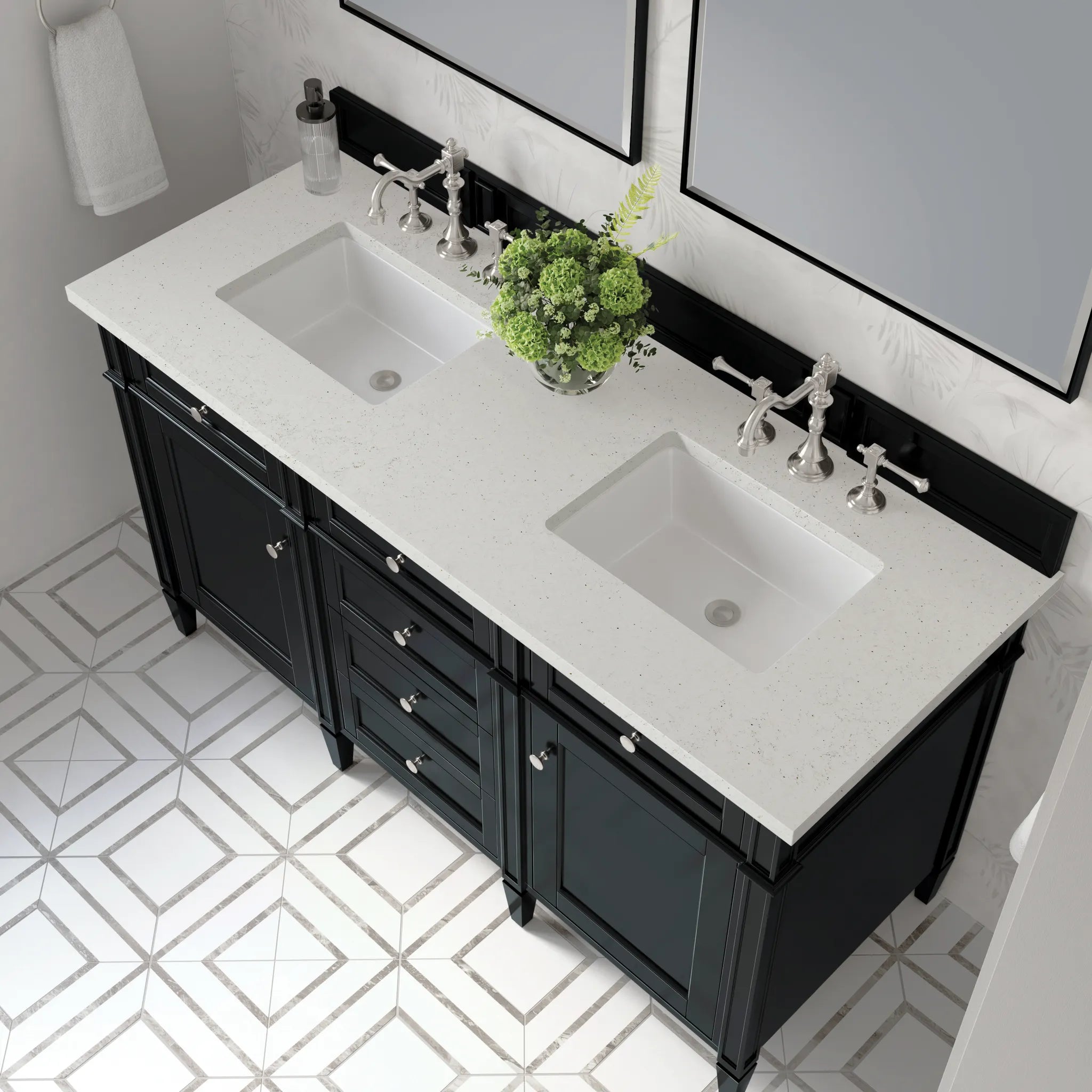 60" Brittany Double Vanity in Black Onyx-Lime Delight Silestone-8" Widespread image 4