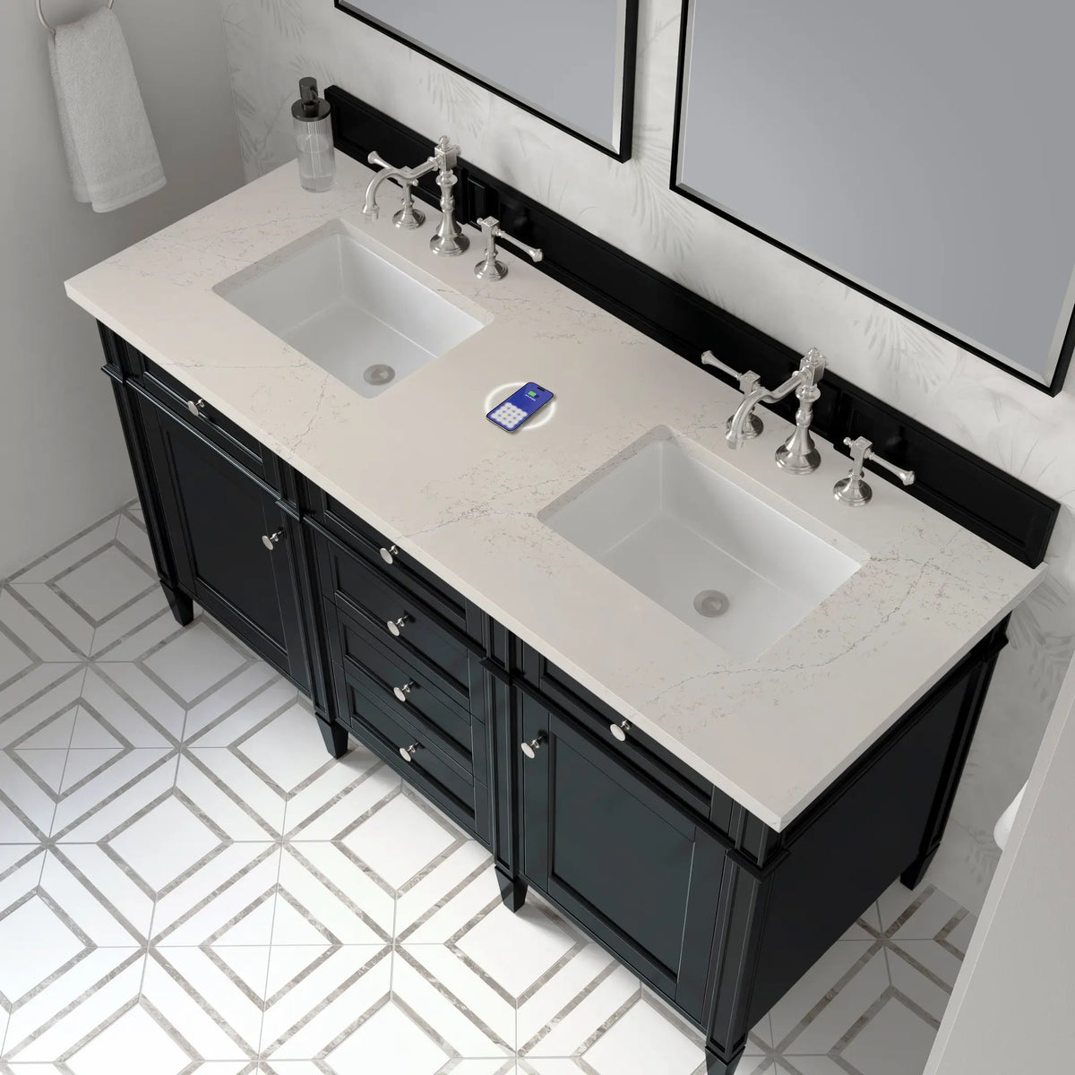 60 Brittany Double Vanity In Black Onyx Power Enabled Siberian Silestone 8 Widespread 8