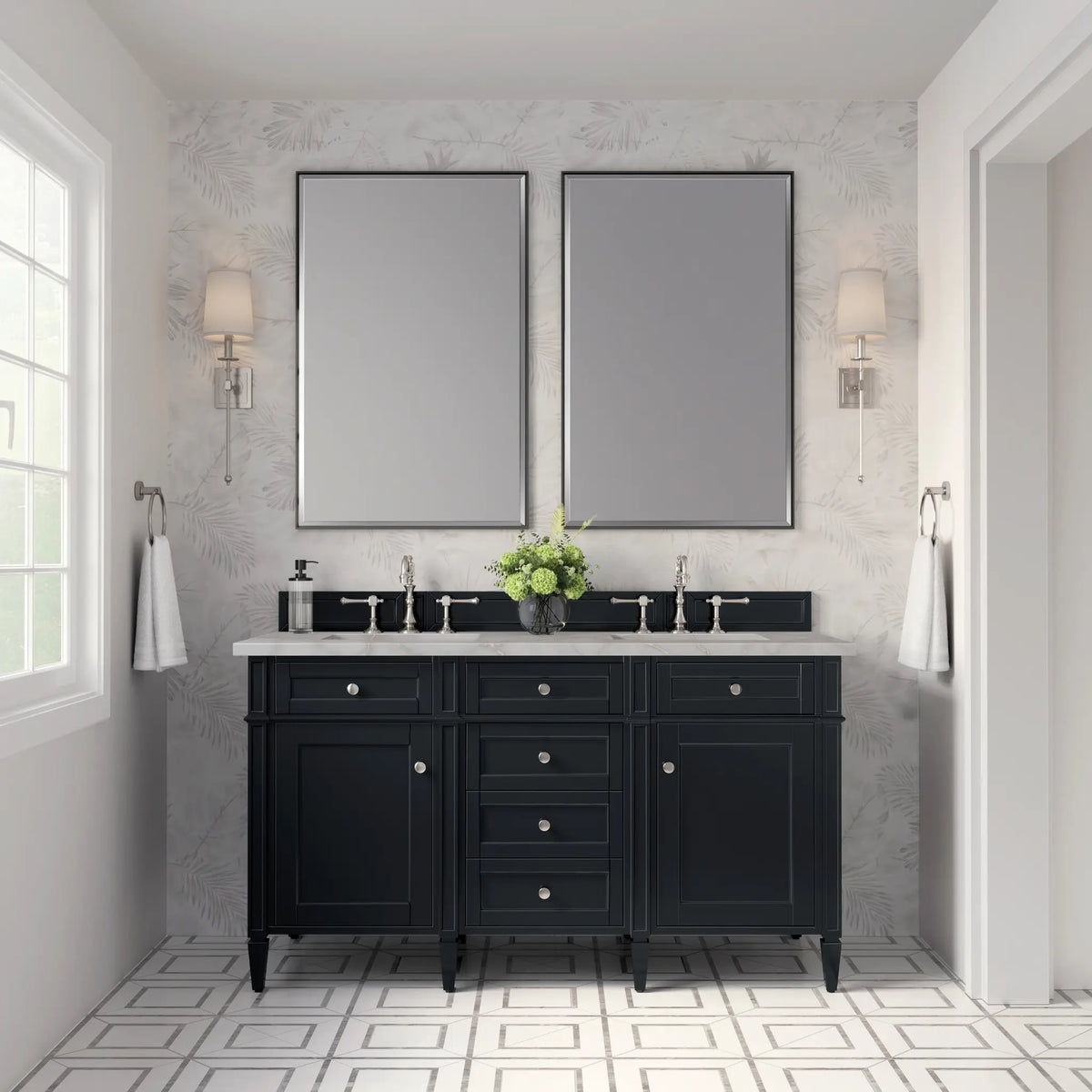 60 Brittany Double Vanity In Black Onyx Power Enabled Victorian Silver Silestone 8 Widespread 6