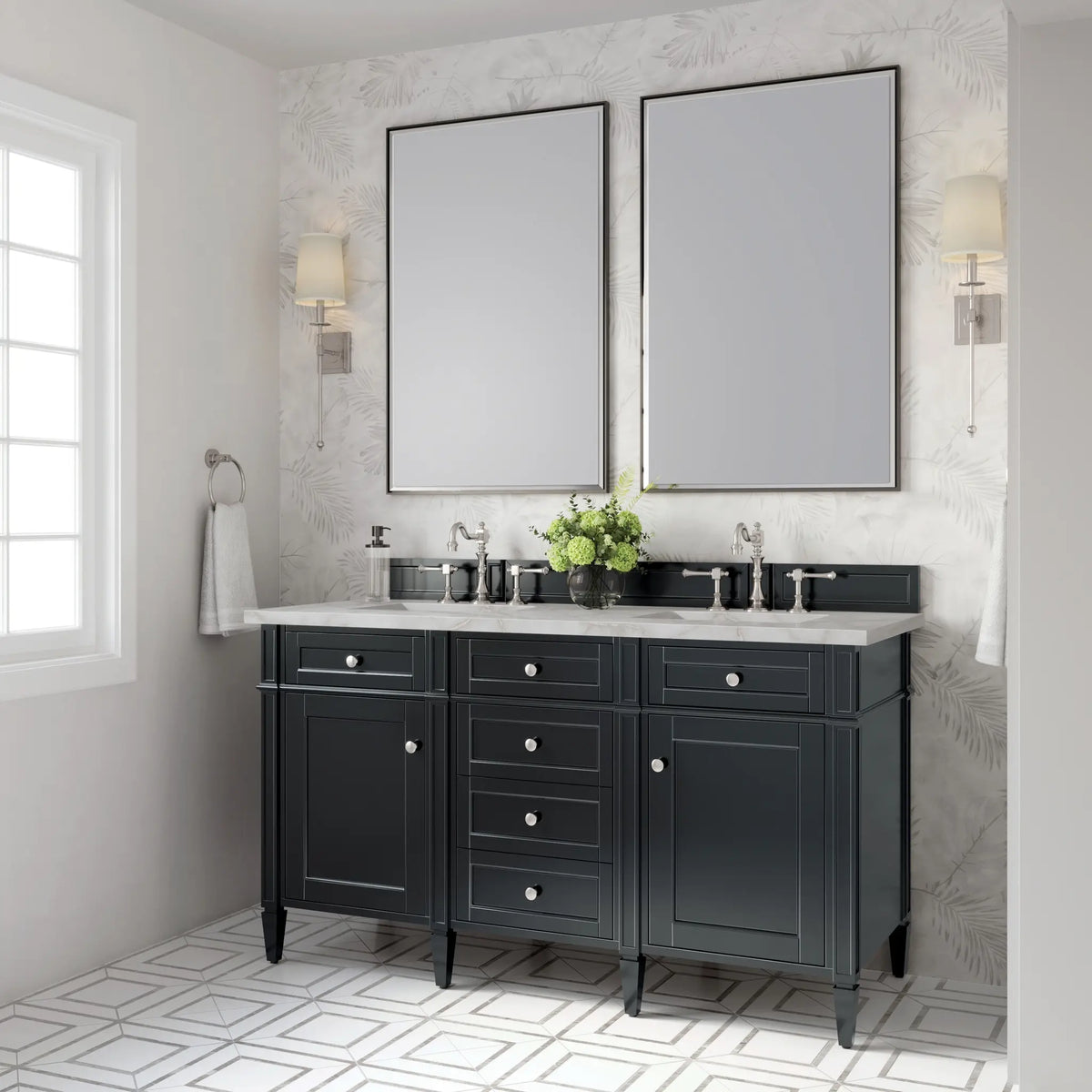 60 Brittany Double Vanity In Black Onyx Power Enabled Victorian Silver Silestone 8 Widespread 7
