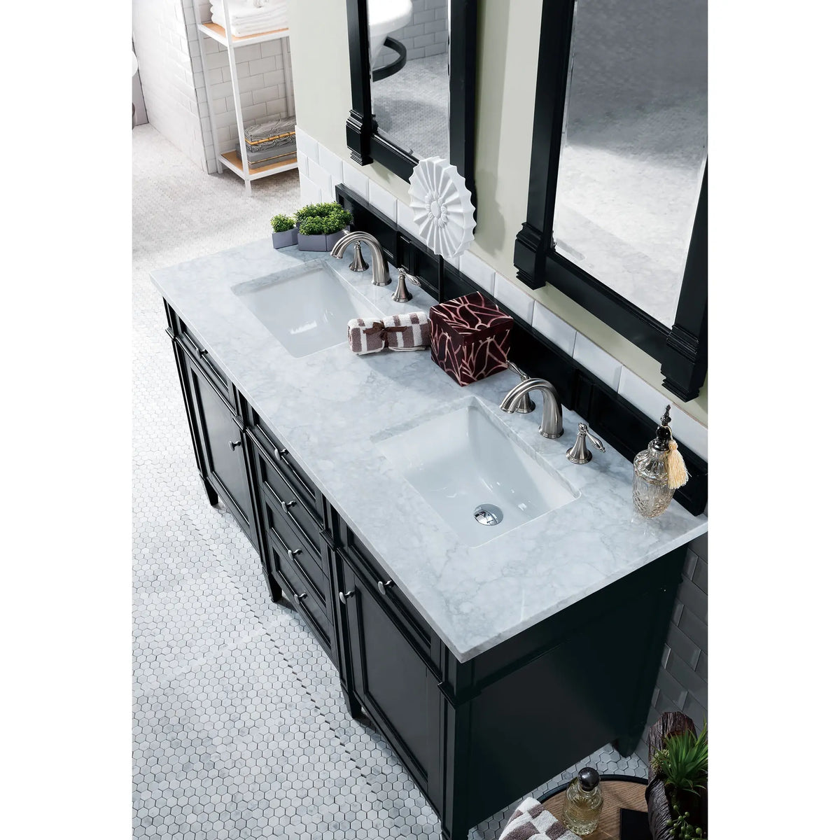 60 Brittany Double Vanity In Black Onyx Standard Carrara White Marble 8 Widespread 6