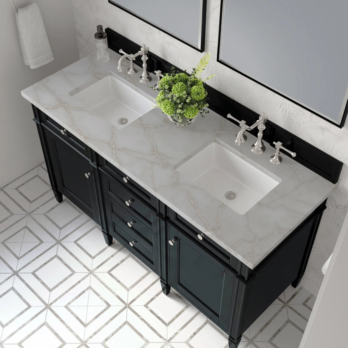 60 Brittany Double Vanity In Black Onyx Standard Victorian Silver Silestone 8 Widespread 7
