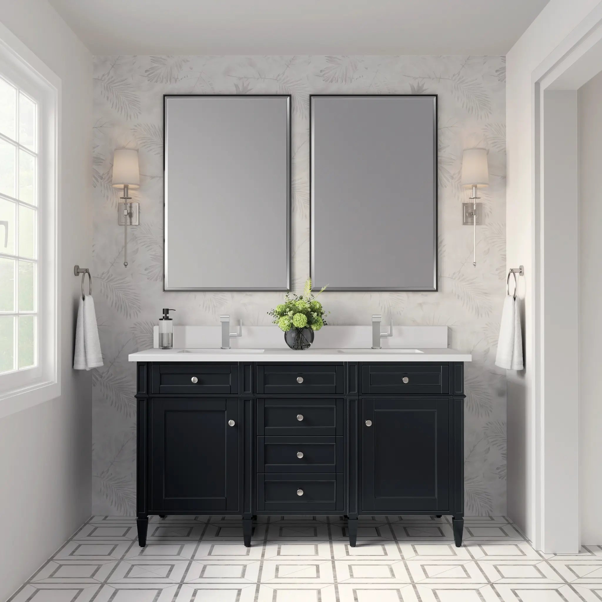 60 Brittany Double Vanity In Black Onyx Standard White Zeus Silestone Backsplash Single Hole 3