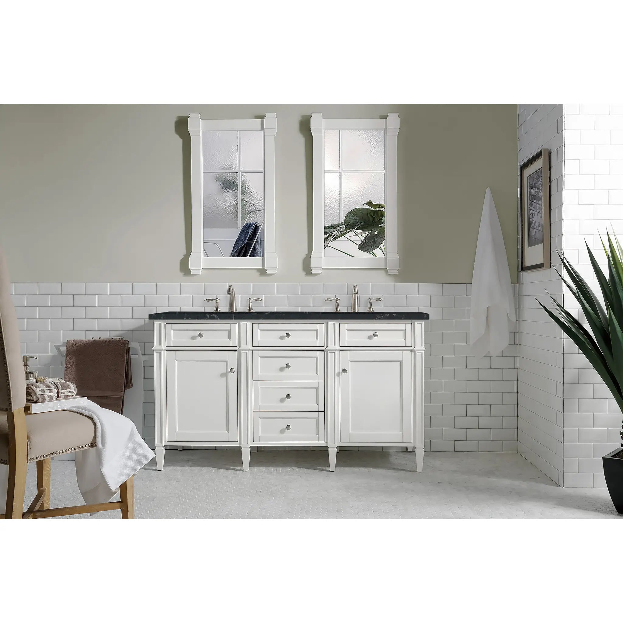 60" Brittany Double Vanity in Bright White Vanity-Charcoal Soapstone Silestone-8" Widespread image 1