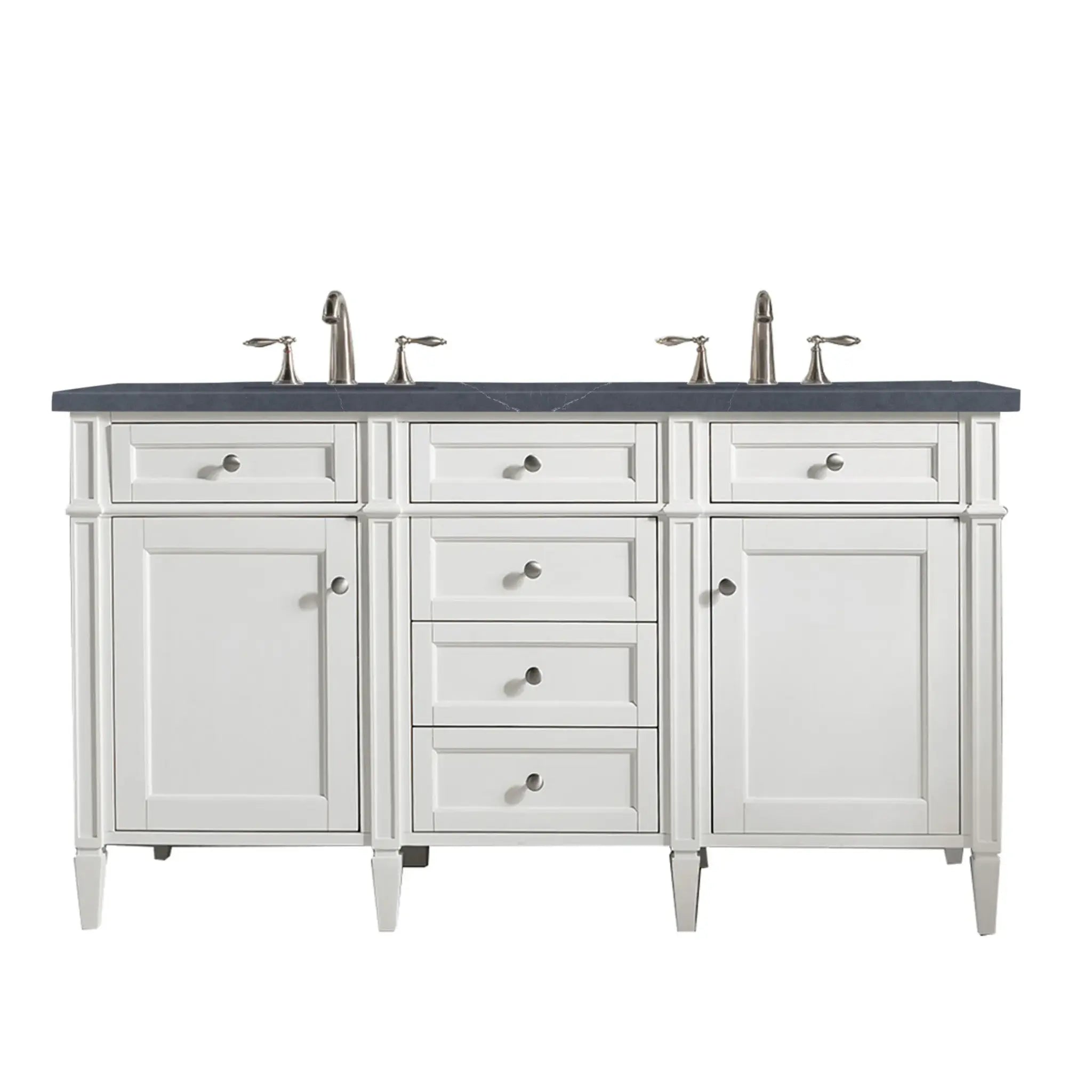 60" Brittany Double Vanity in Bright White Vanity-Charcoal Soapstone Silestone-8" Widespread image