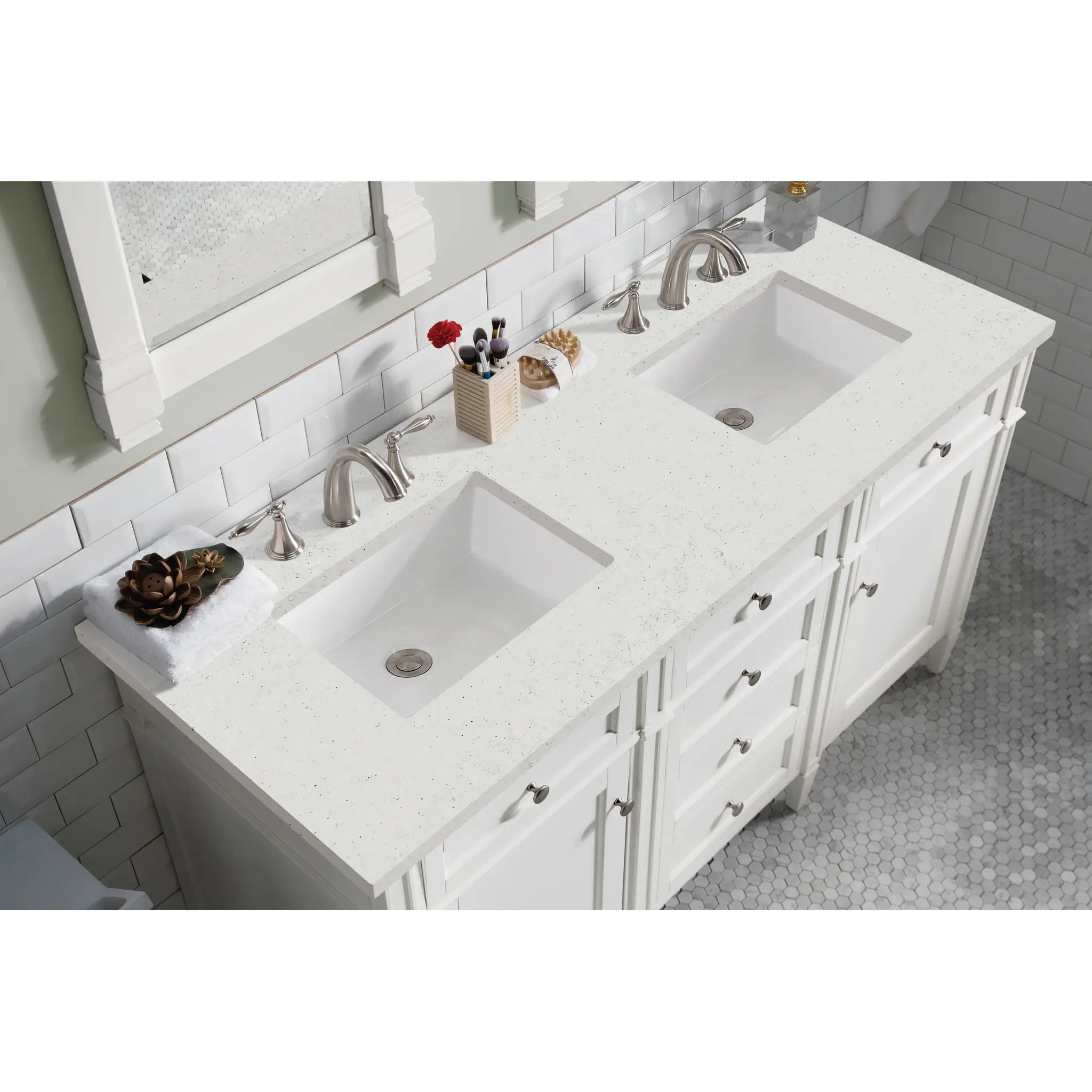 60" Brittany Double Vanity in Bright White Vanity-Lime Delight Silestone-8" Widespread image 4