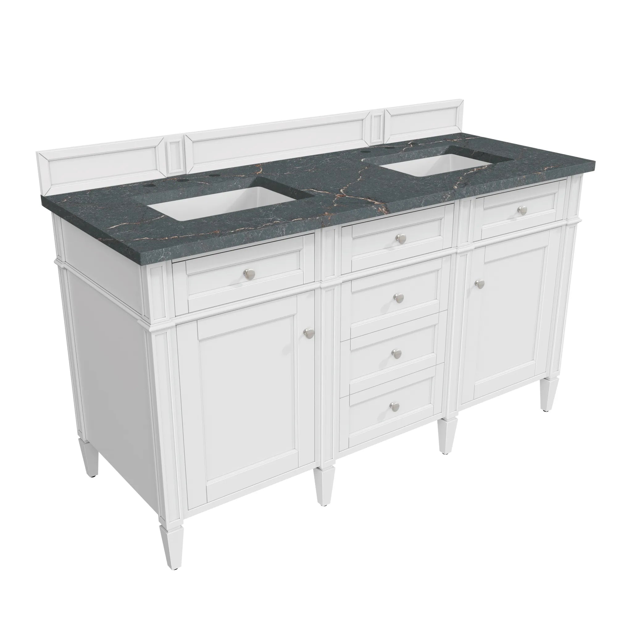 60" Brittany Double Vanity in Bright White Vanity-Parisien Bleu Silestone-8" Widespread image 5