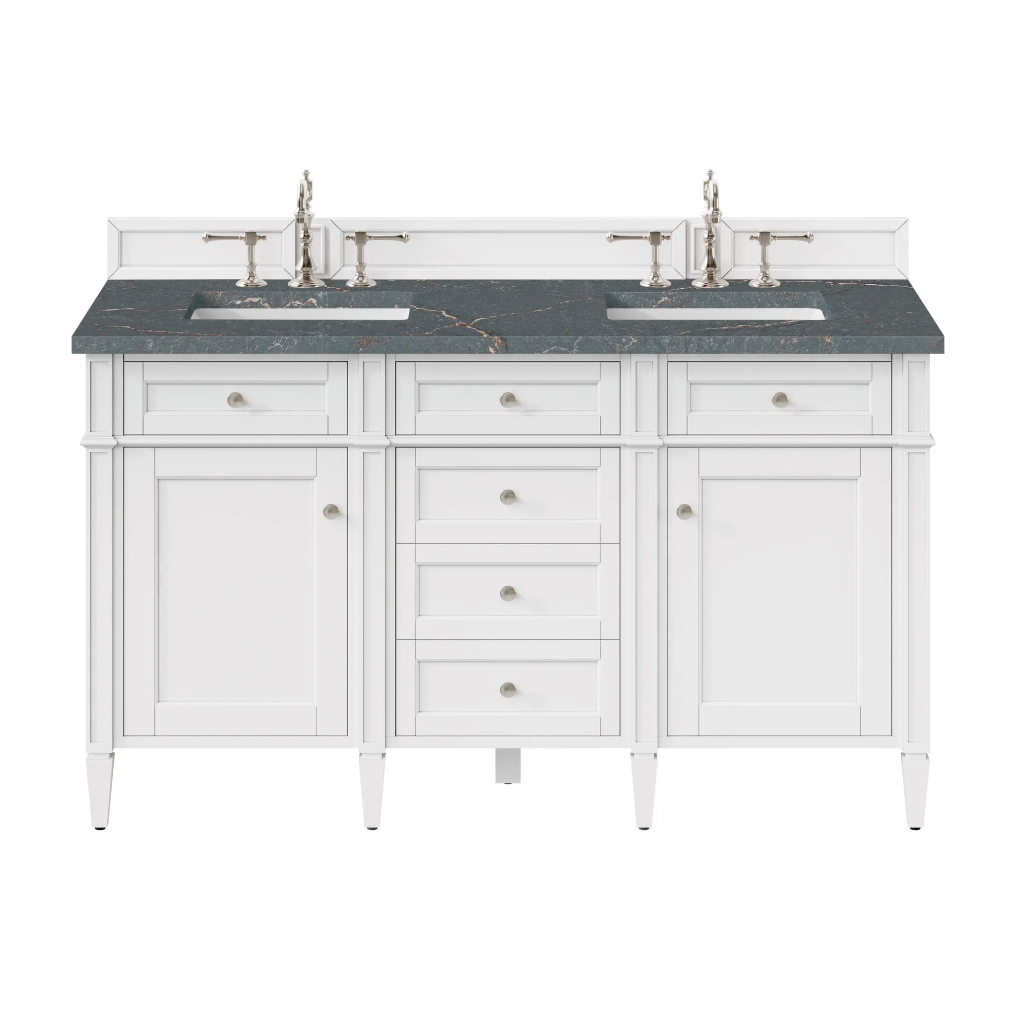 60" Brittany Double Vanity in Bright White Vanity-Parisien Bleu Silestone-8" Widespread image