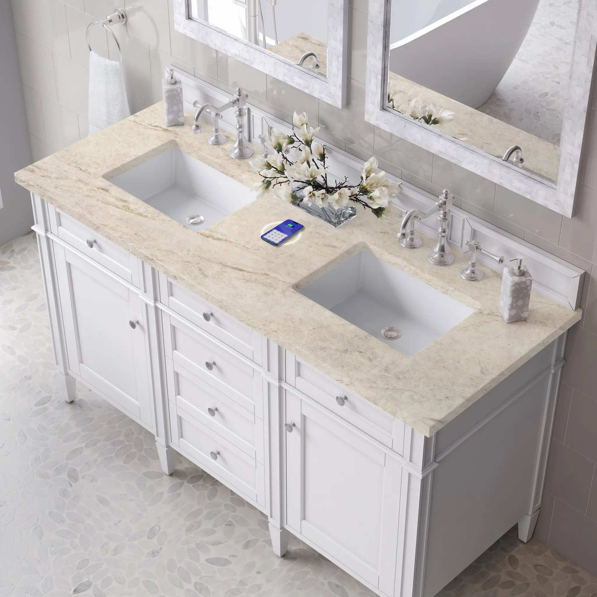 60 Brittany Double Vanity In Bright White Vanity Power Enabled Tajnar Eclos 8 Widespread 8