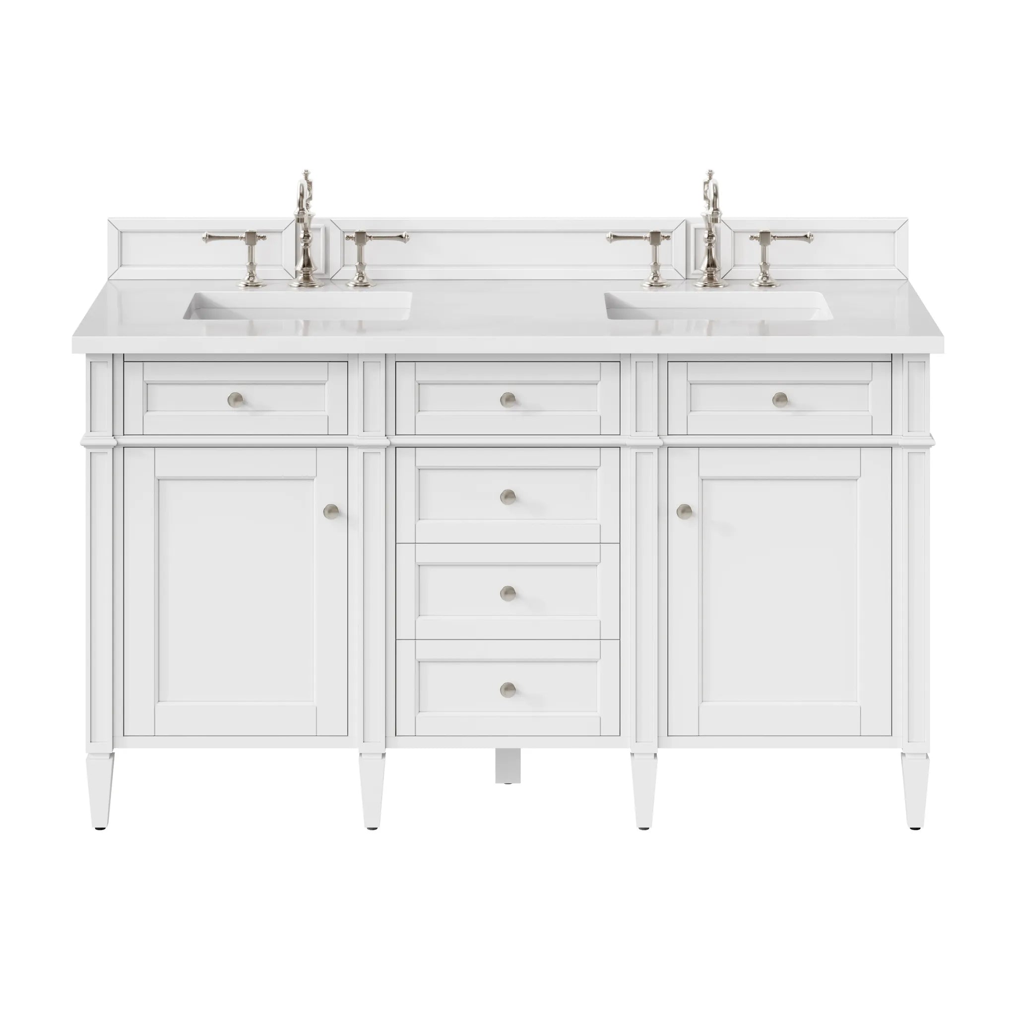 60" Brittany Double Vanity in Bright White Vanity-White Zeus Silestone-8" Widespread image