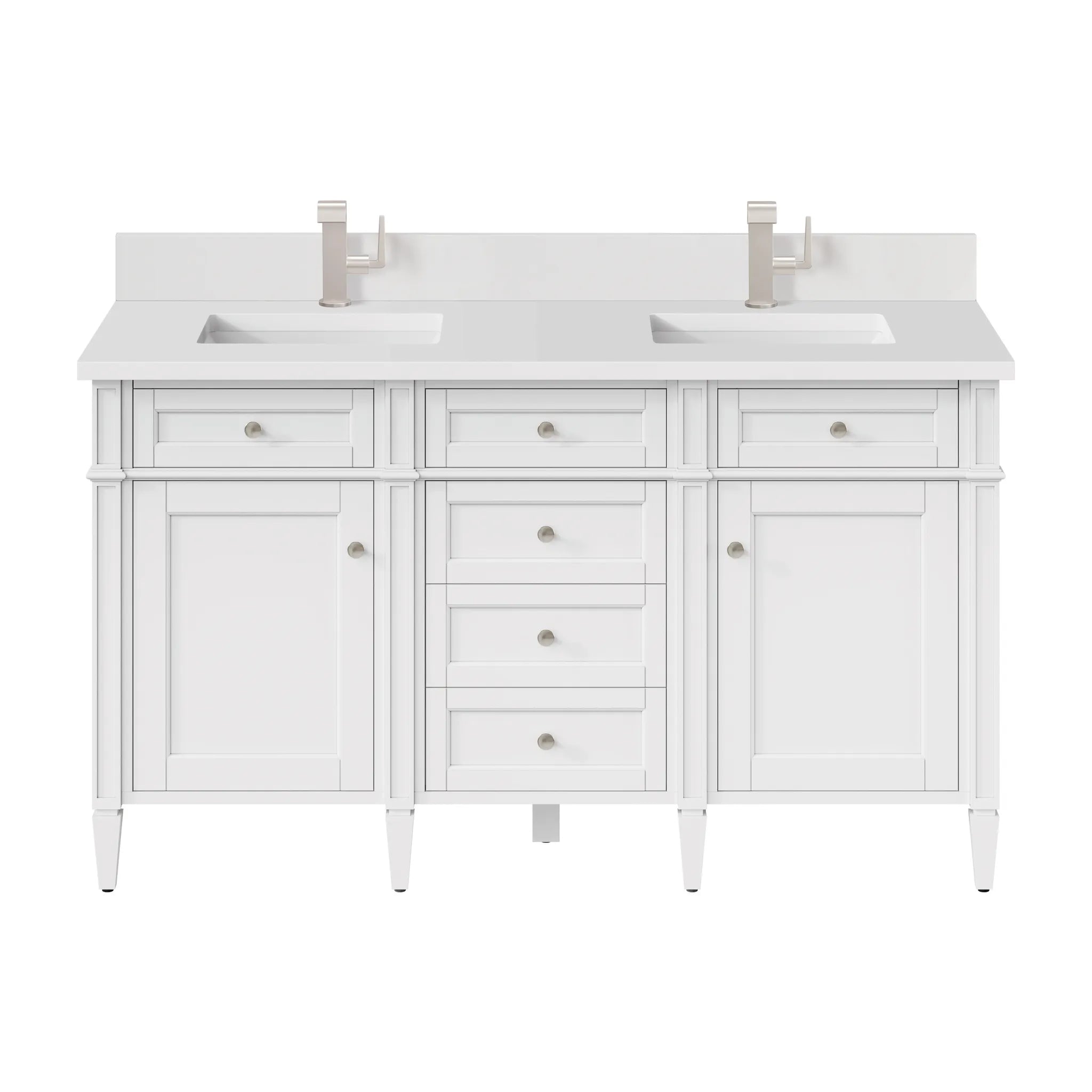 60" Brittany Double Vanity in Bright White Vanity-White Zeus Silestone & Backsplash-Single Hole image