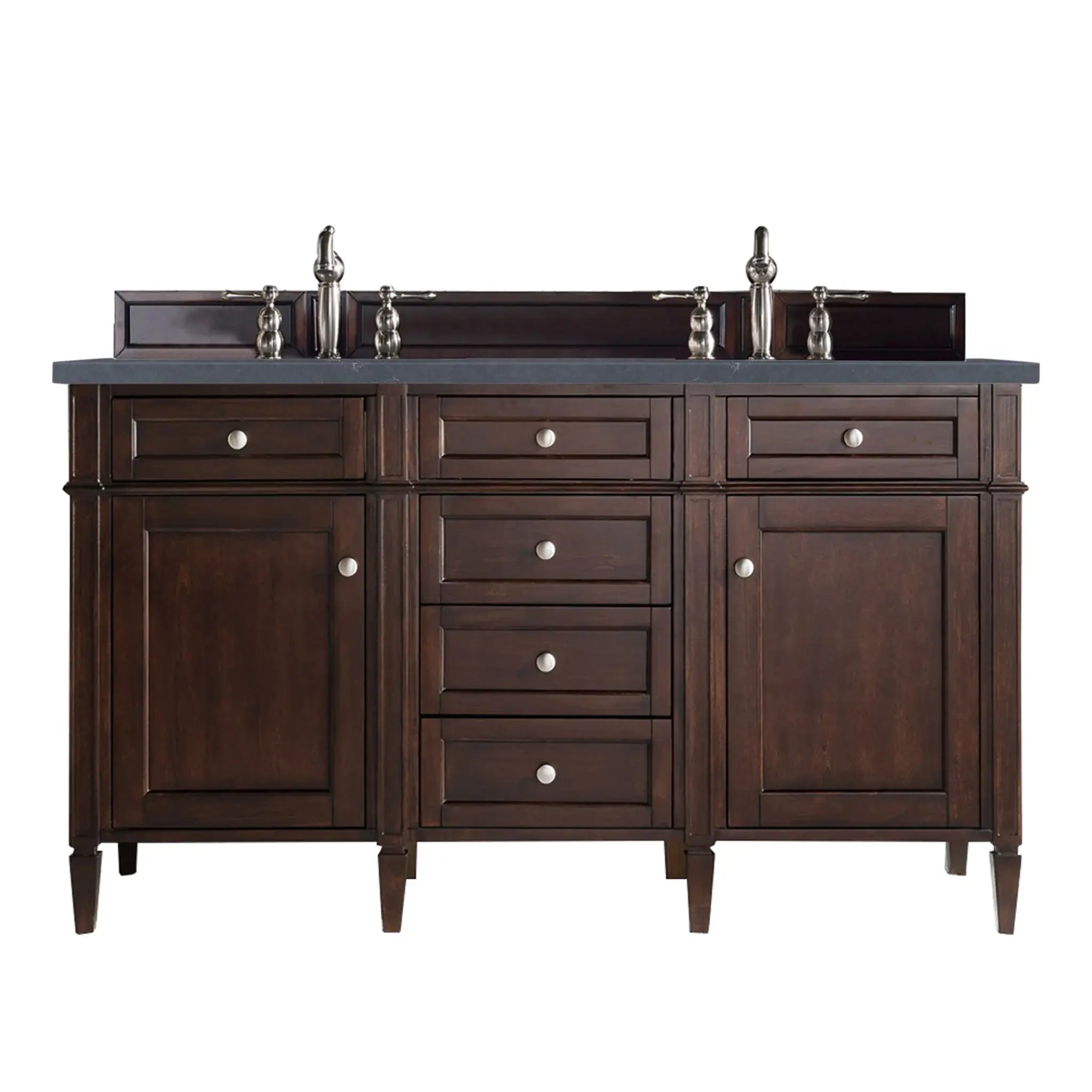 60" Brittany Double Vanity in Burnished Mahogany-Charcoal Soapstone Silestone-8" Widespread image