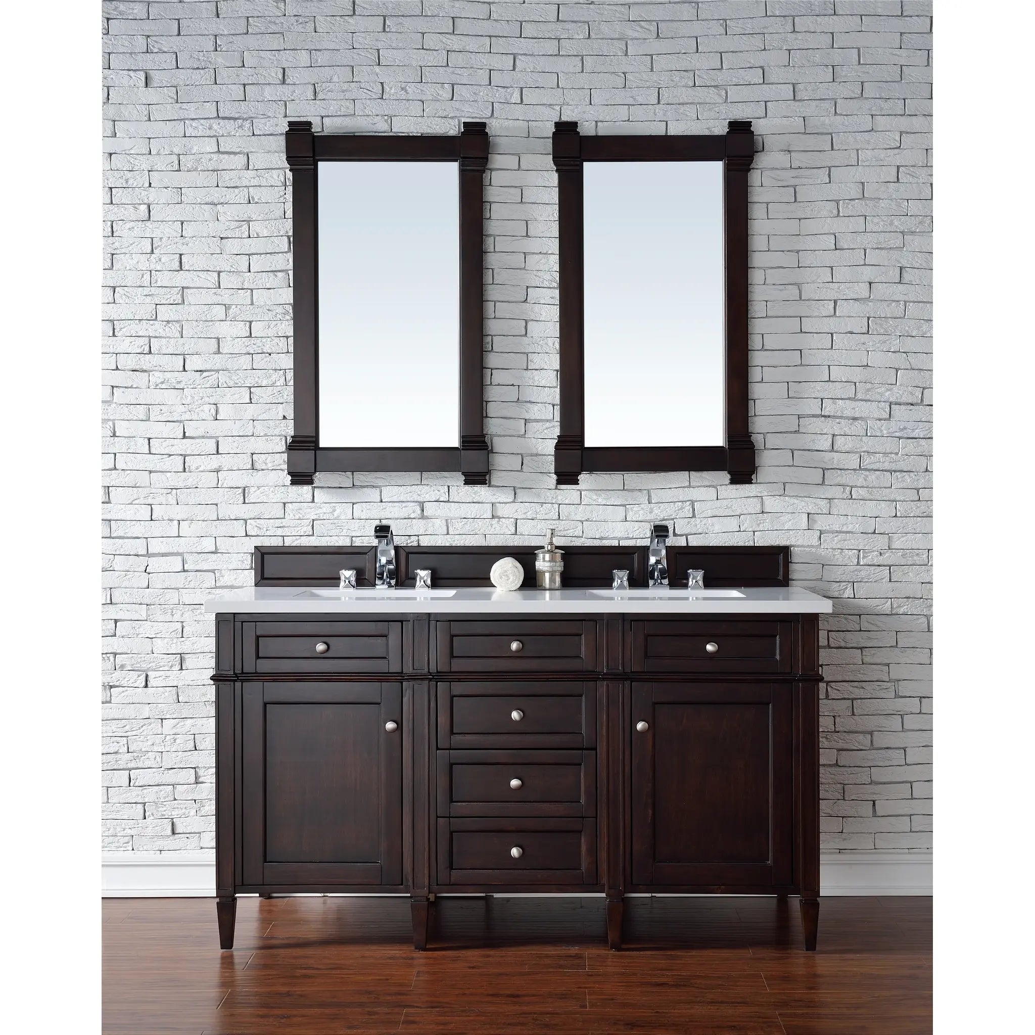 60" Brittany Double Vanity in Burnished Mahogany-White Zeus Silestone-8" Widespread image 1