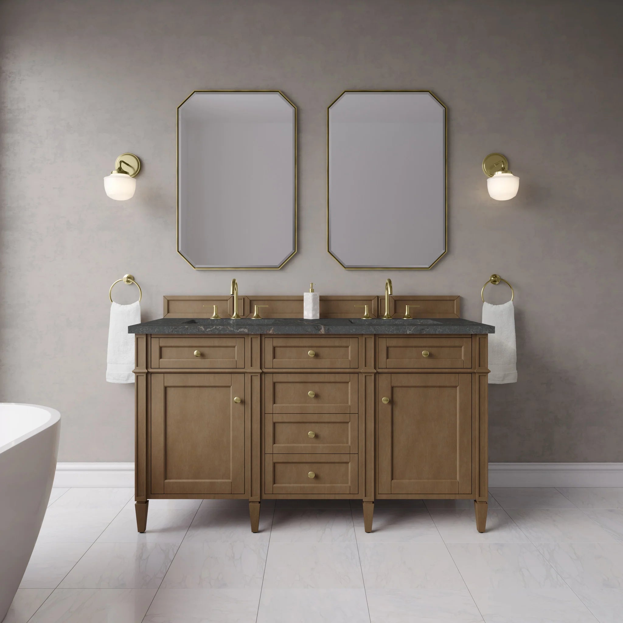 60" Brittany Double Vanity in Pecan by James Martin Vanities-Parisien Bleu Silestone 1
