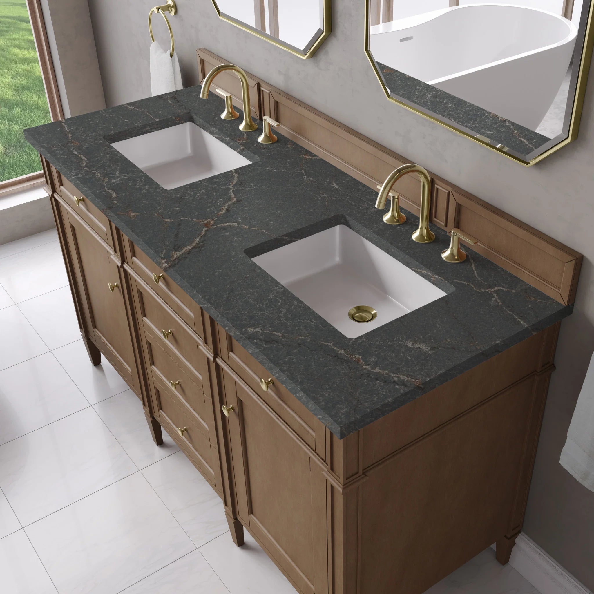 60" Brittany Double Vanity in Pecan by James Martin Vanities-Parisien Bleu Silestone 5
