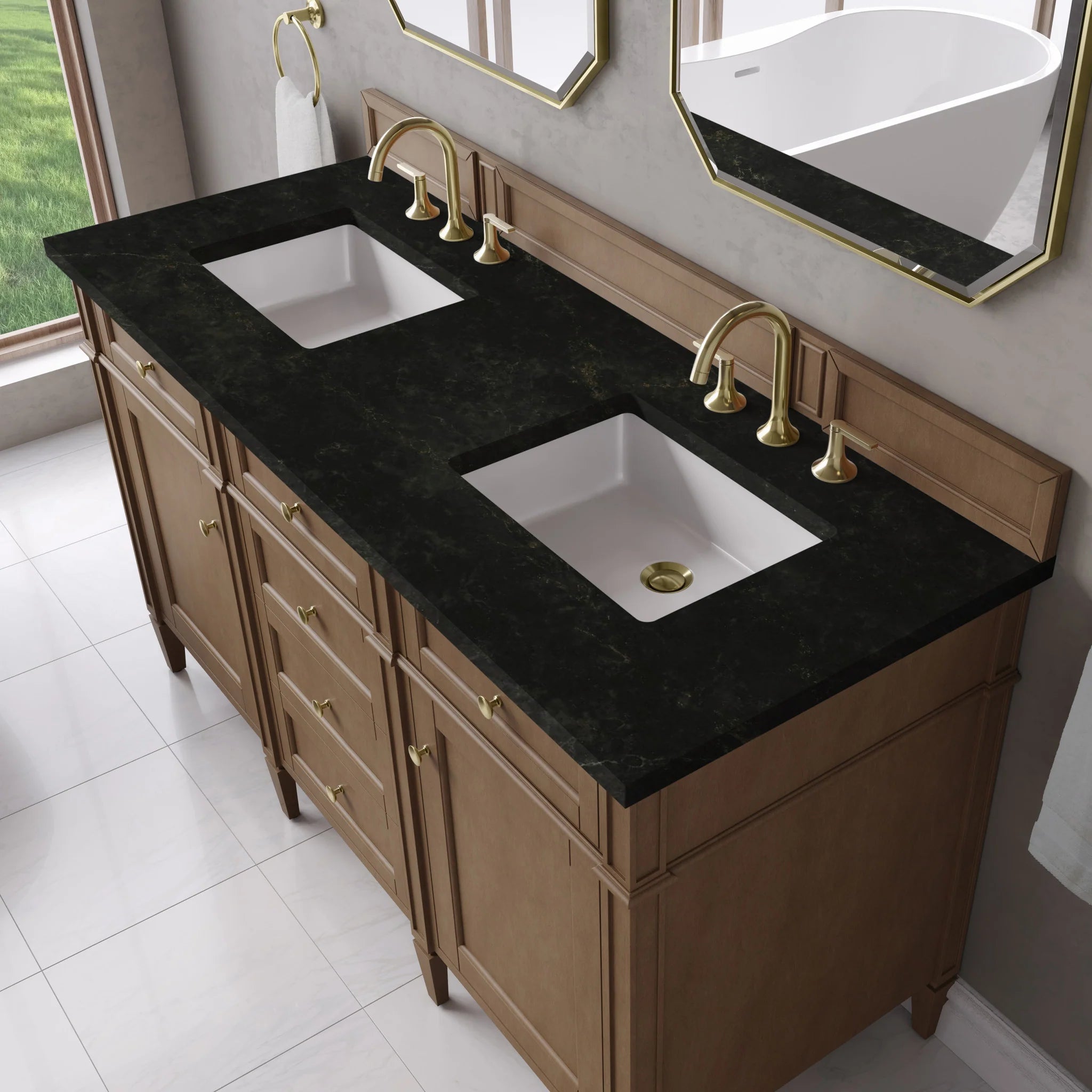 60" Brittany Double Vanity in Pecan by James Martin Vanities-Phantome Eclos 5