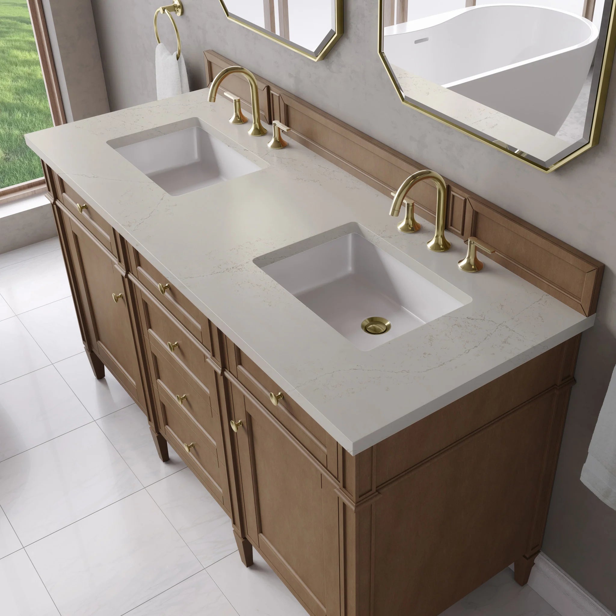 60" Brittany Double Vanity in Pecan by James Martin Vanities-Siberian Silestone 5