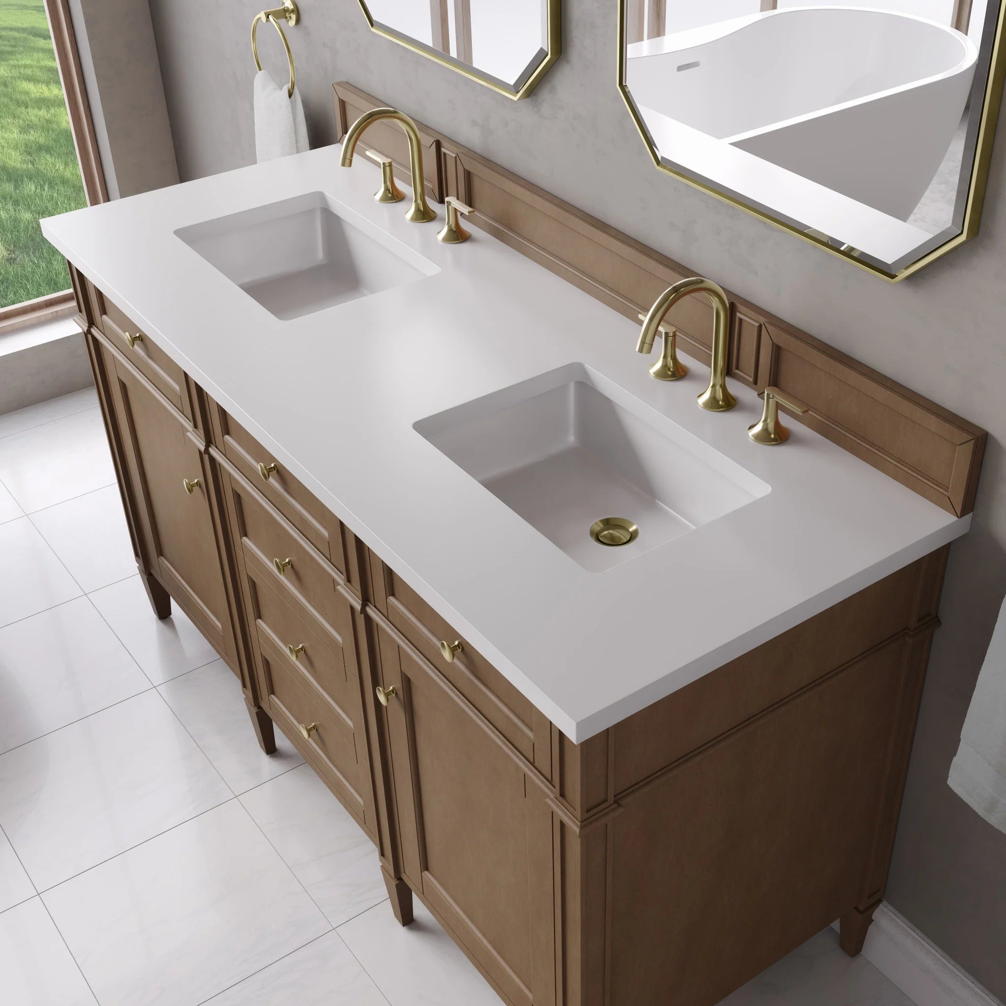 60" Brittany Double Vanity in Pecan by James Martin Vanities-White Zeus Silestone 6