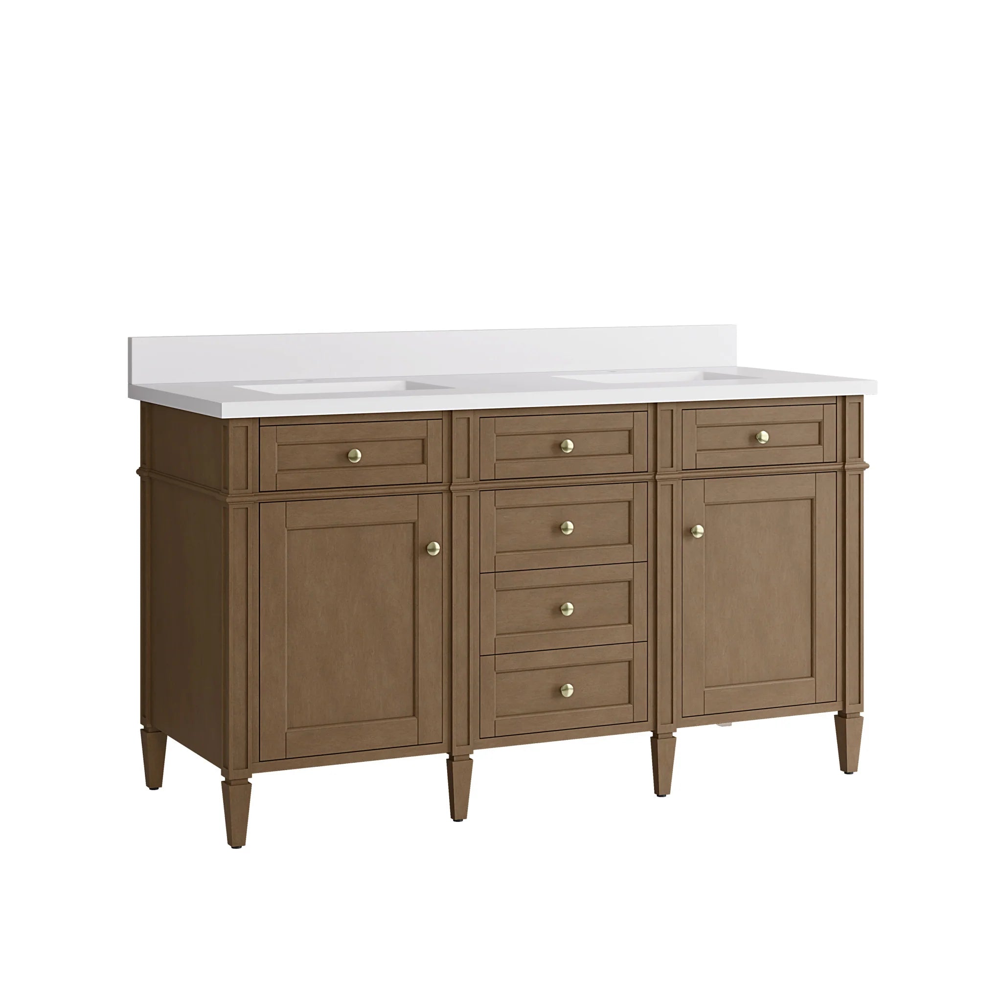 60" Brittany Double Vanity in Pecan by James Martin Vanities-White Zeus Silestone & Backsplash 8