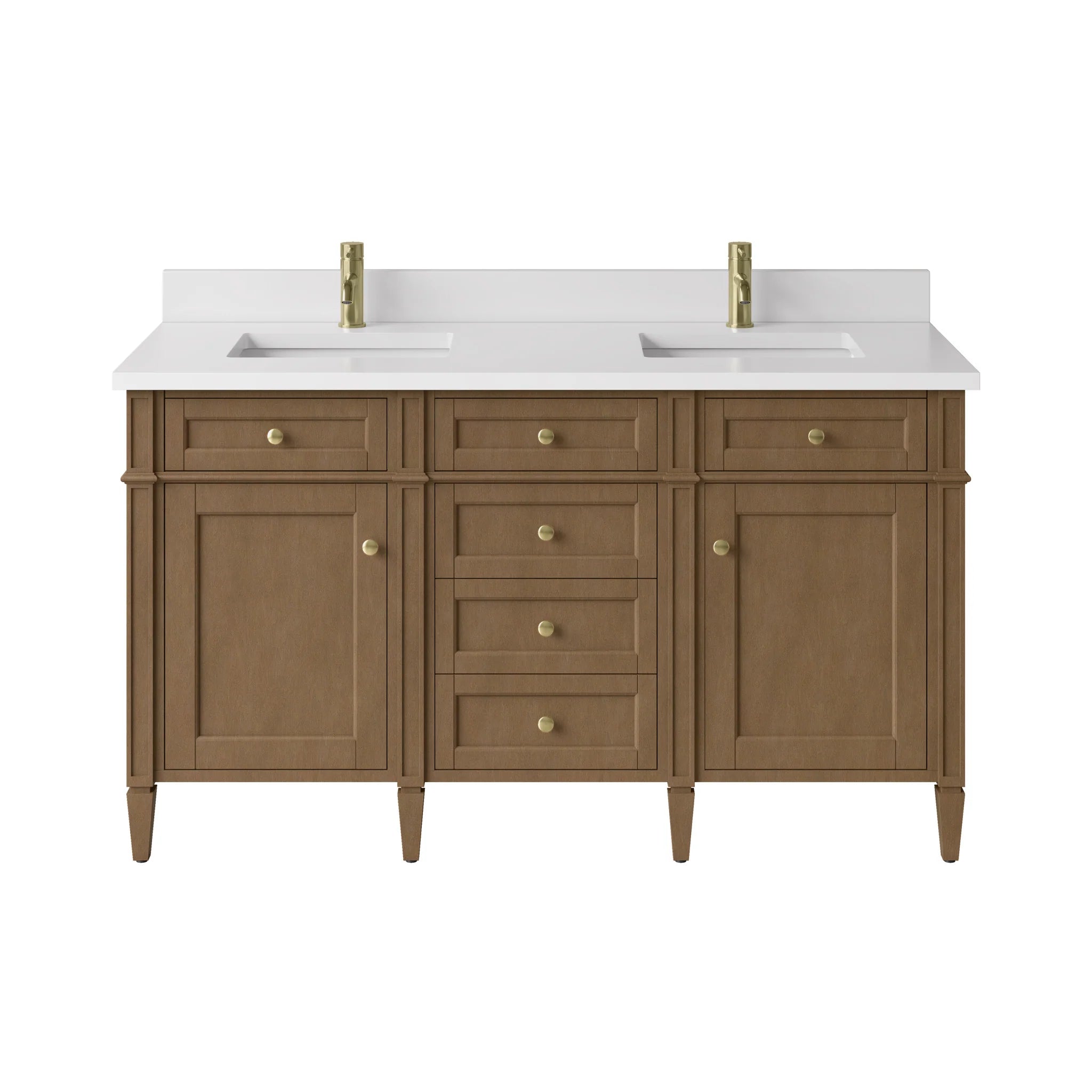 60" Brittany Double Vanity in Pecan by James Martin Vanities-White Zeus Silestone & Backsplash 