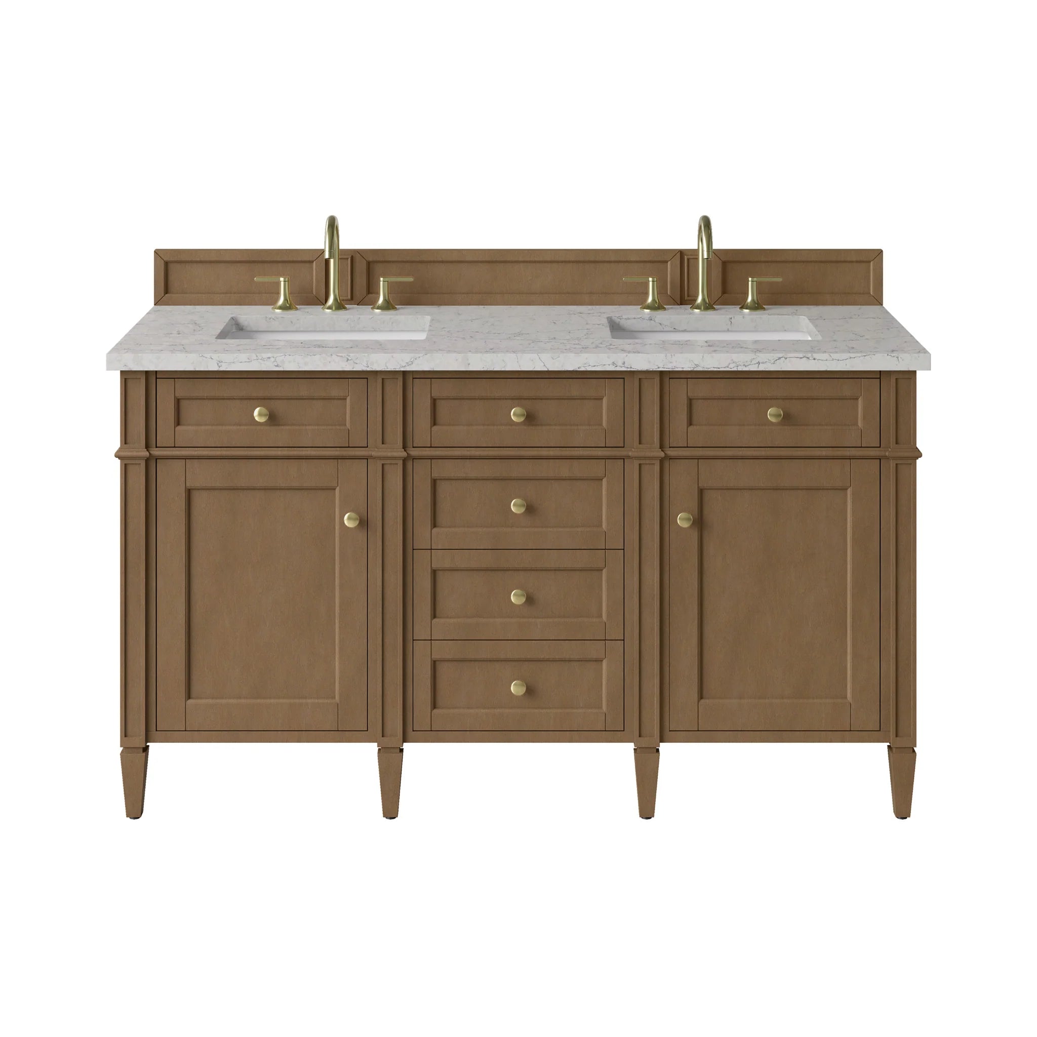 60" Brittany Double Vanity in Pecan w/FreePower Wireless Charger by James Martin Vanities-Eternal Jasmine Pearl Silestone 