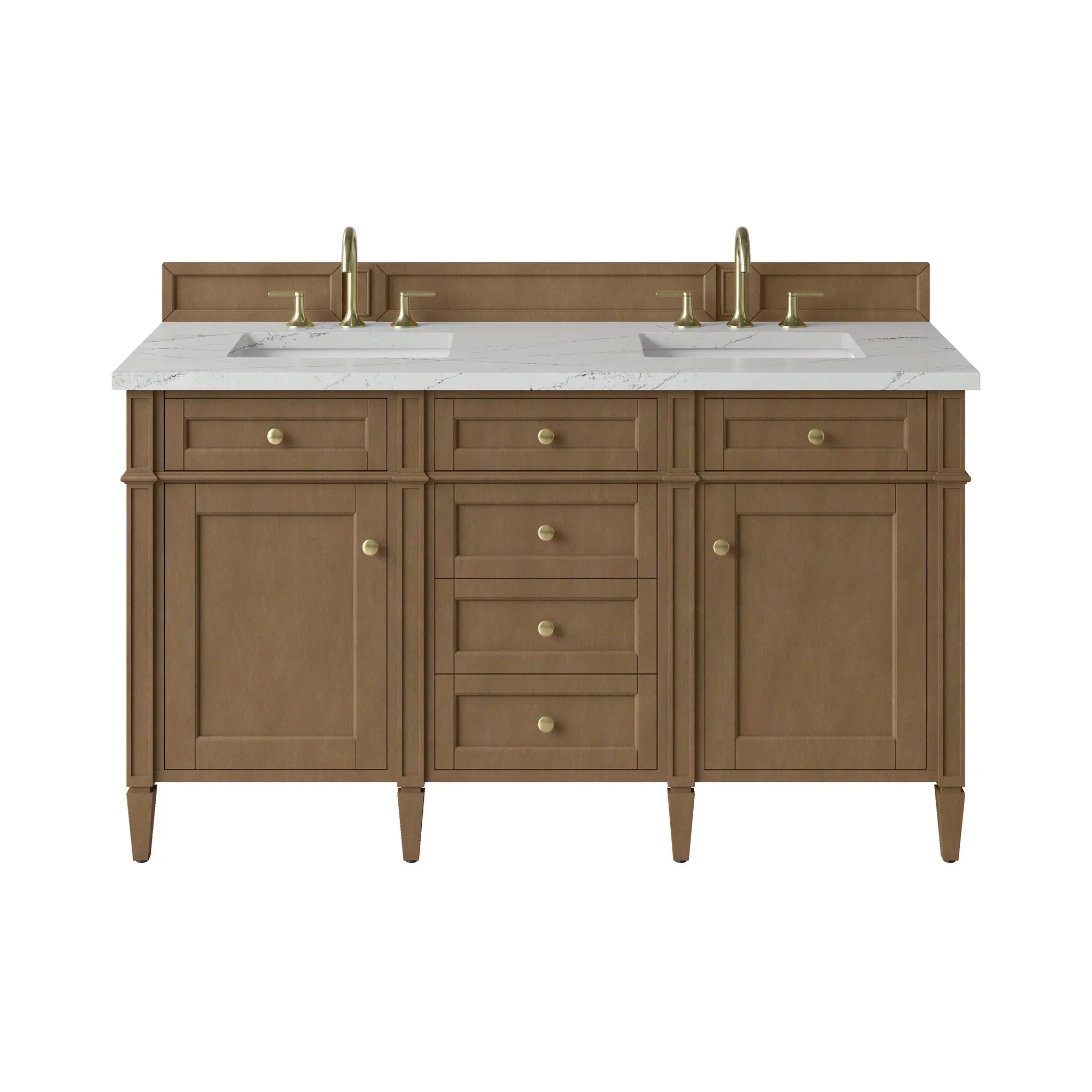 60" Brittany Double Vanity in Pecan w/FreePower Wireless Charger by James Martin Vanities-Ethereal Noctis Silestone 