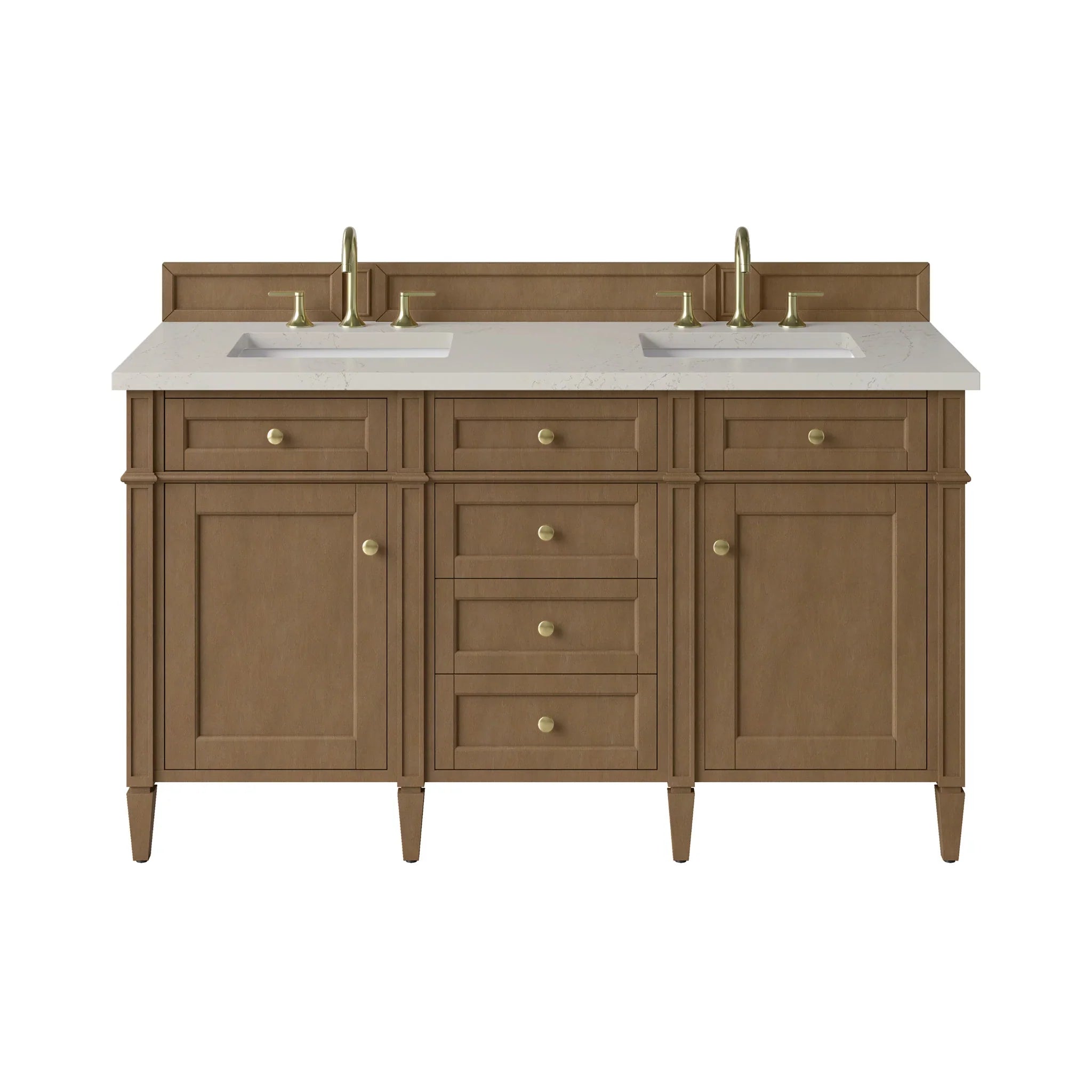 60" Brittany Double Vanity in Pecan w/FreePower Wireless Charger by James Martin Vanities-Siberian Silestone 