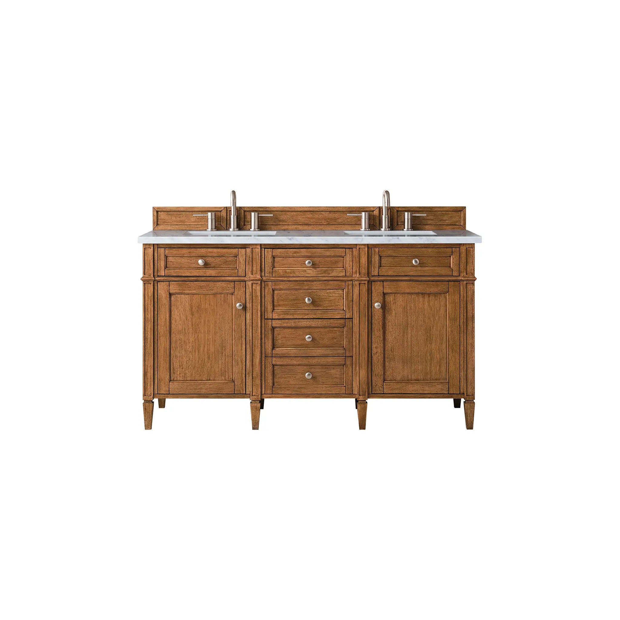 60" Brittany Double Vanity in Saddle Brown-Carrara White Marble-8" Widespread image