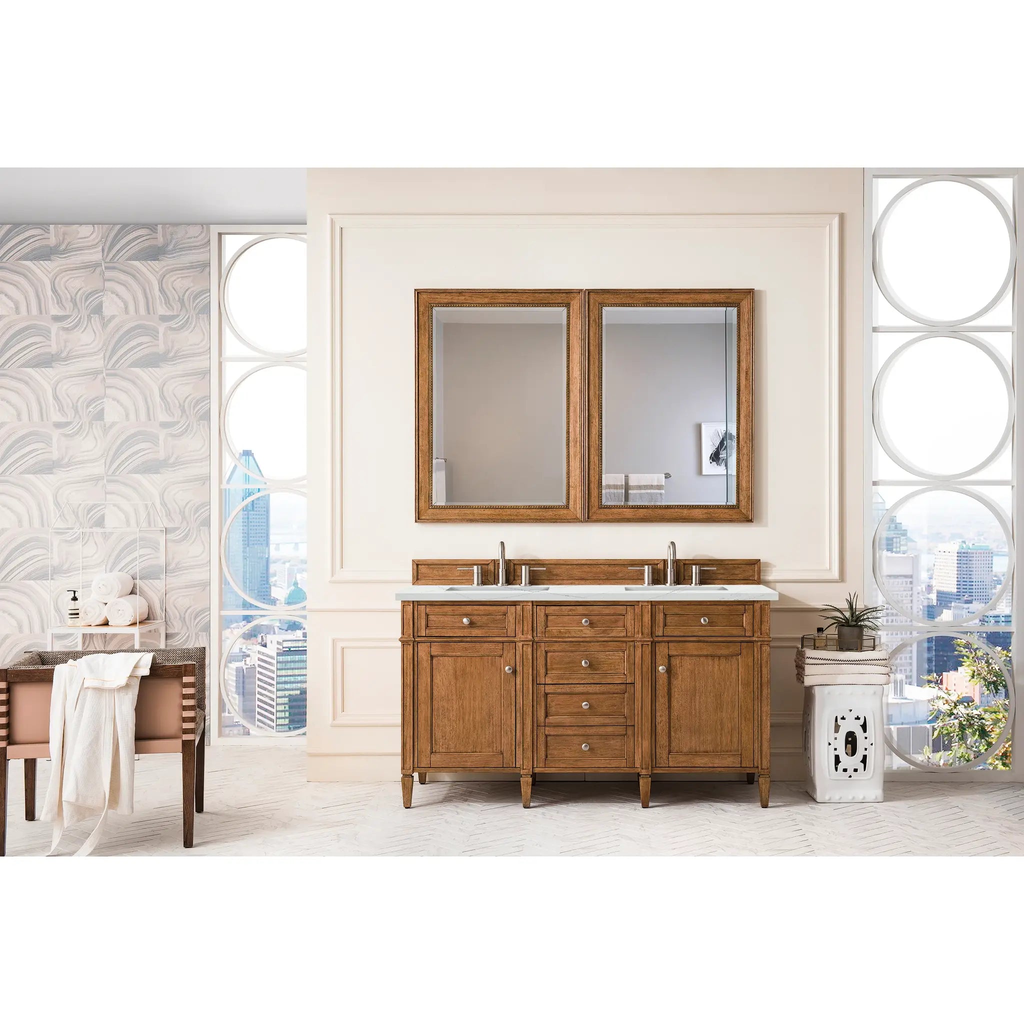 60" Brittany Double Vanity in Saddle Brown w/FreePower Wireless Charger-Ethereal Noctis Silestone-8" Widespread image 4
