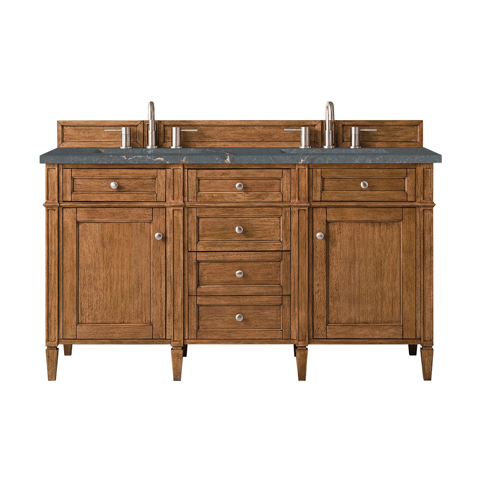 60" Brittany Double Vanity in Saddle Brown w/FreePower Wireless Charger-Parisien Bleu Silestone-8" Widespread image