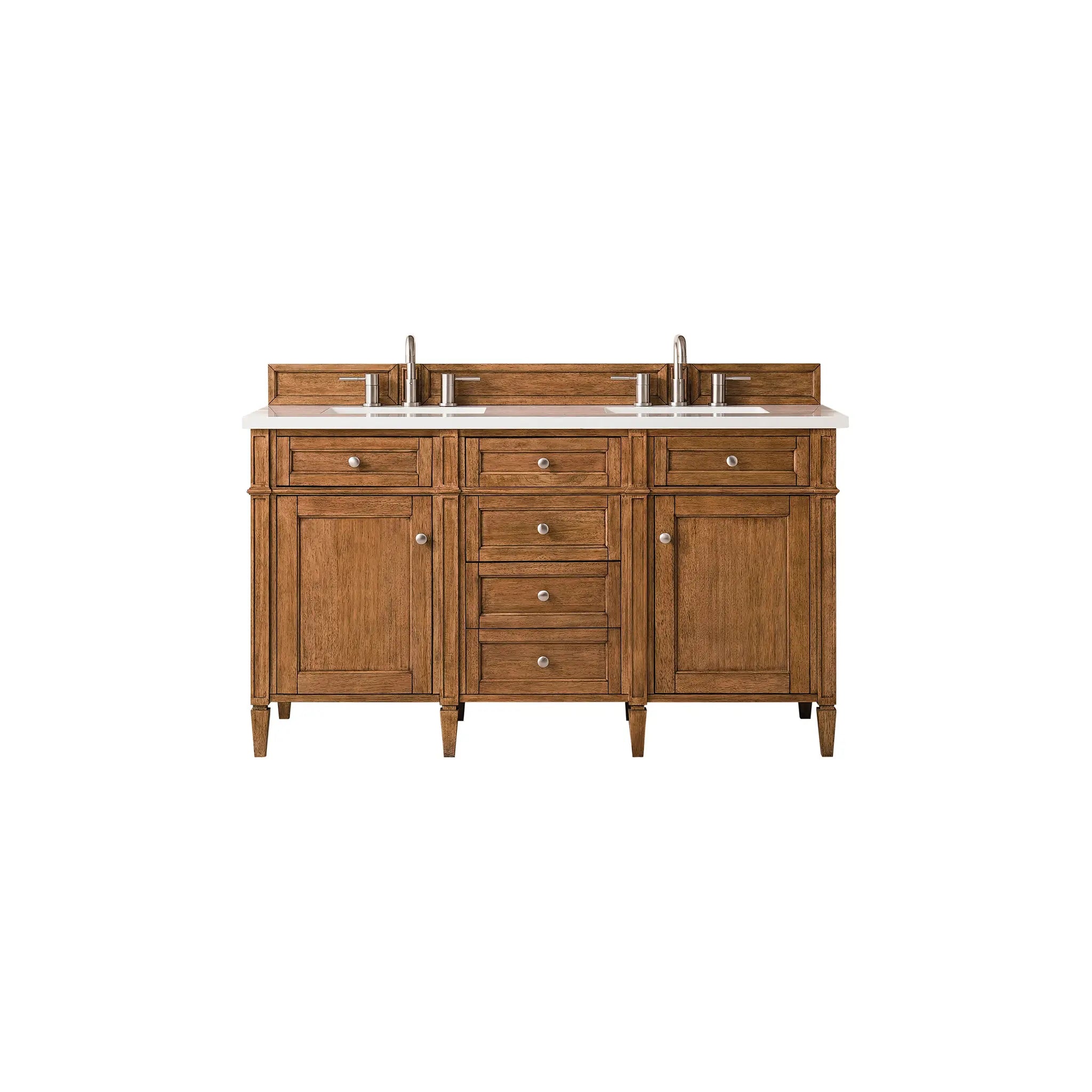 60" Brittany Double Vanity in Saddle Brown-White Zeus Silestone-8" Widespread image