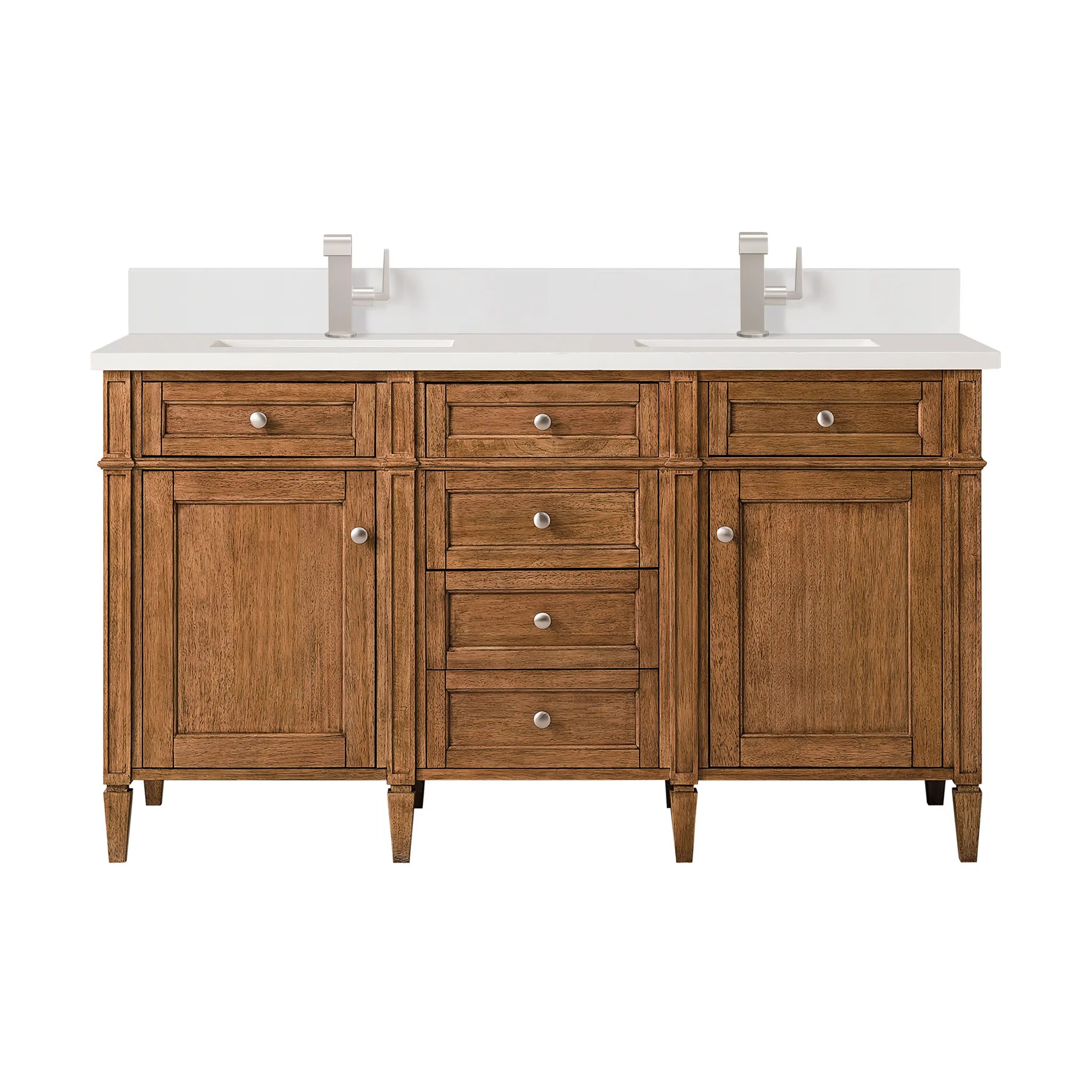 60" Brittany Double Vanity in Saddle Brown-White Zeus Silestone & Backsplash-Single Hole image