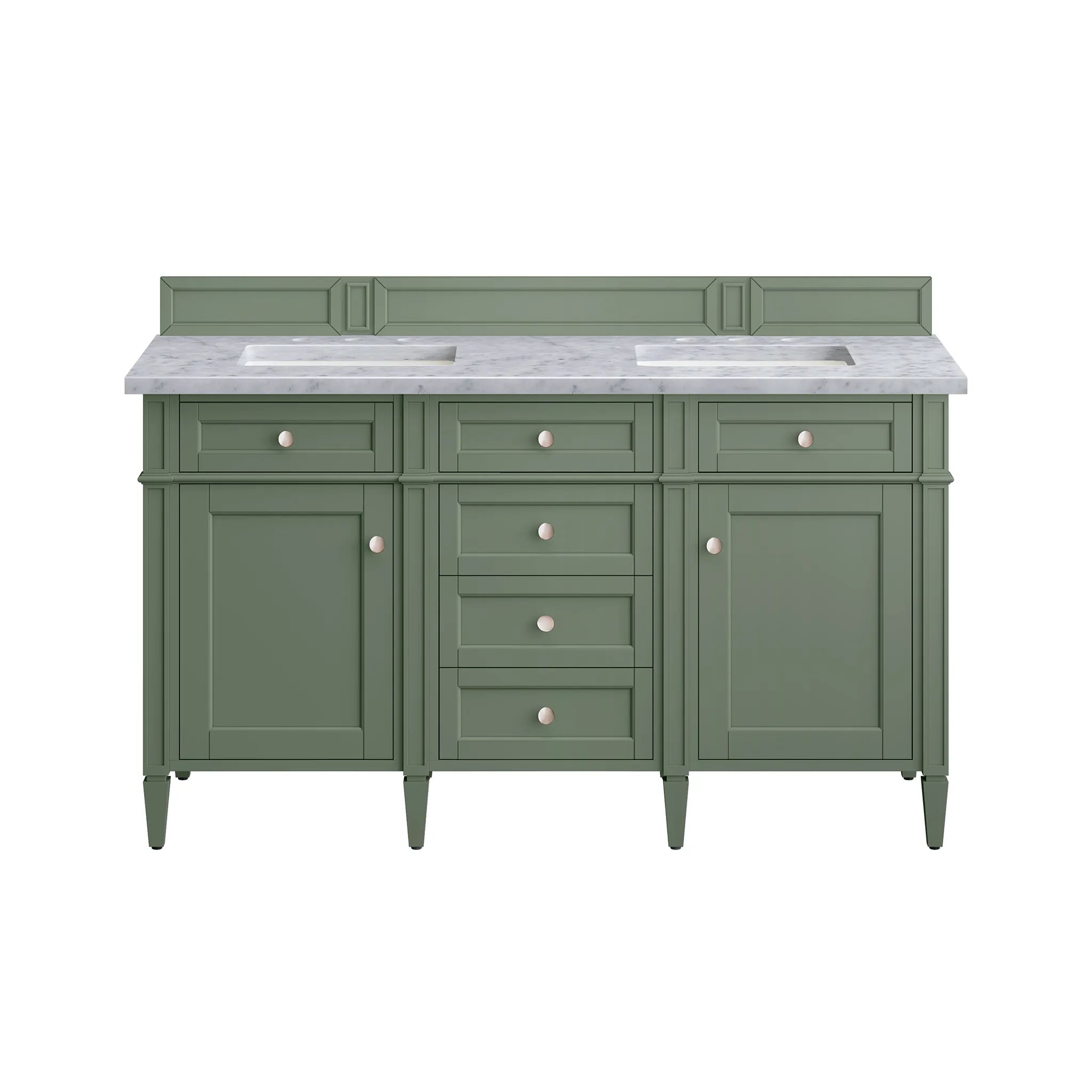 60" Brittany Double Vanity in Smokey Celadon-Carrara White Marble-8" Widespread image 1