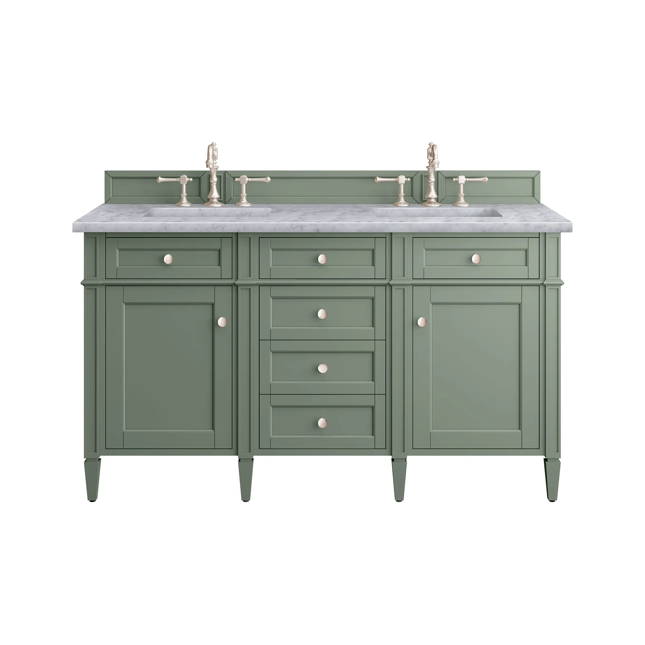 60" Brittany Double Vanity in Smokey Celadon-Carrara White Marble-8" Widespread image