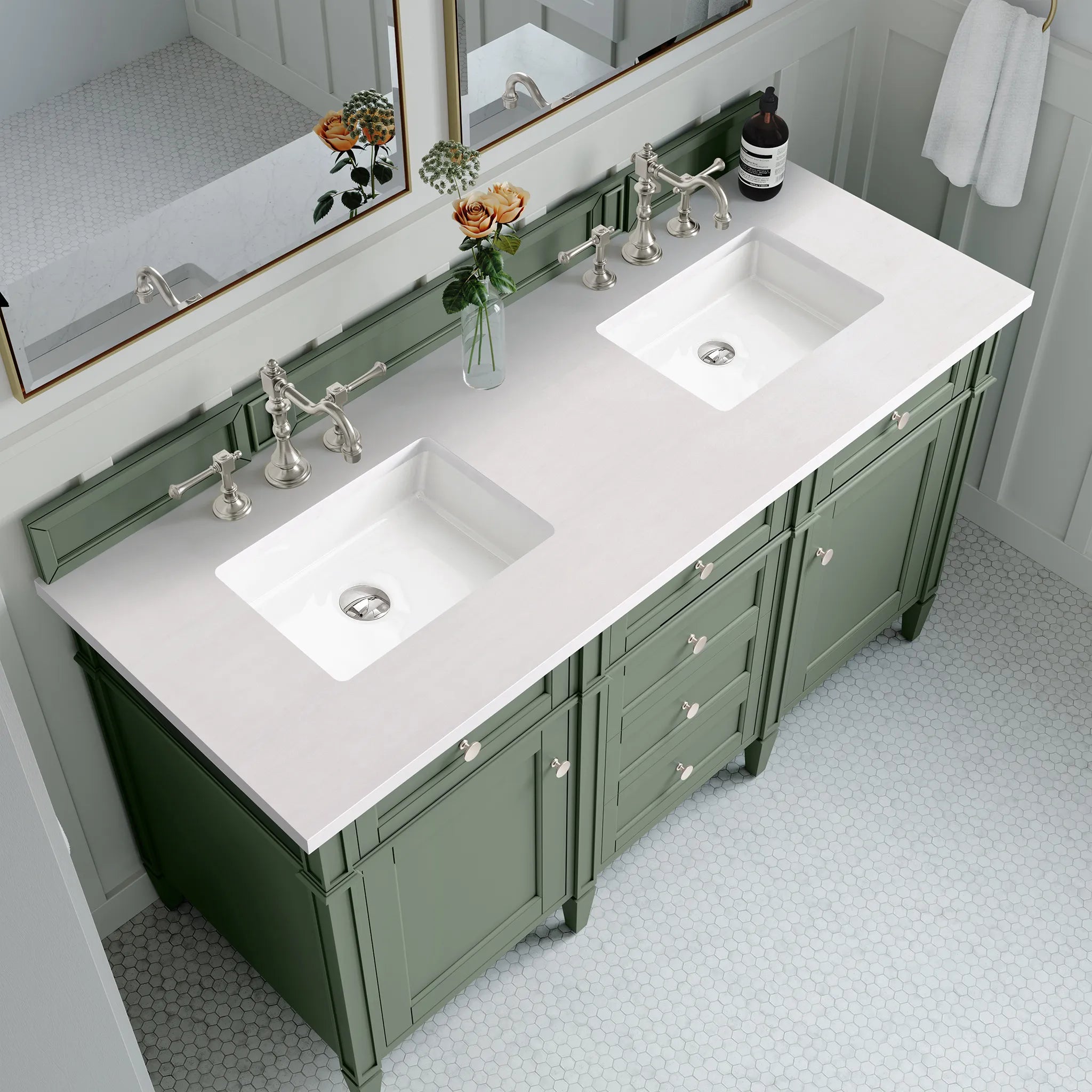 60" Brittany Double Vanity in Smokey Celadon-White Zeus Silestone-8" Widespread image 4