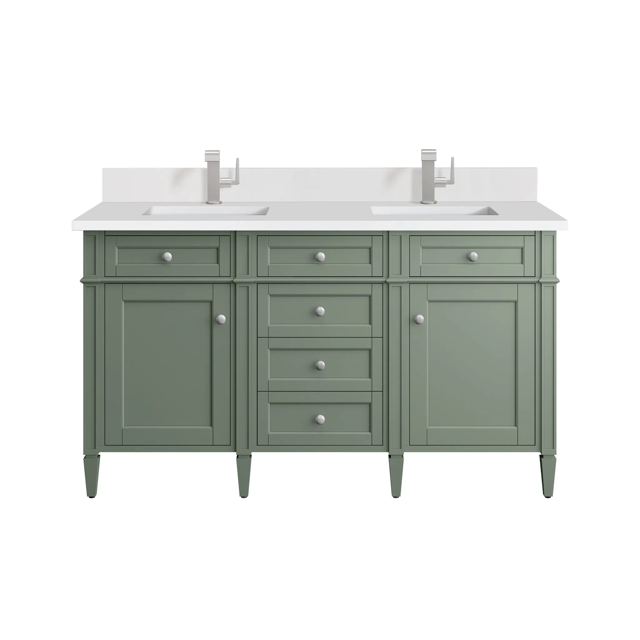 60" Brittany Double Vanity in Smokey Celadon-White Zeus Silestone & Backsplash-Single Hole image