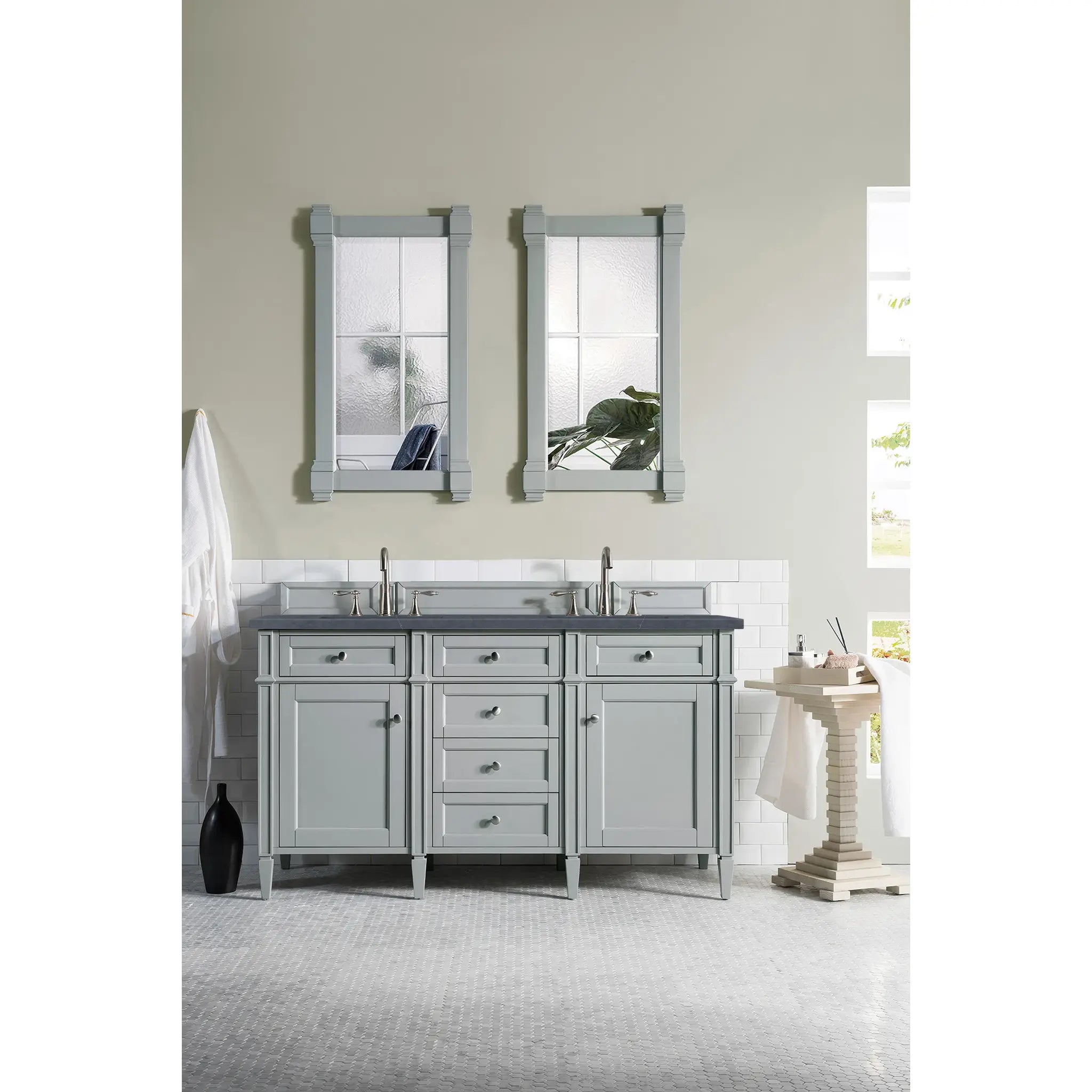 60" Brittany Double Vanity in Urban Gray-Charcoal Soapstone Silestone-8" Widespread image 1