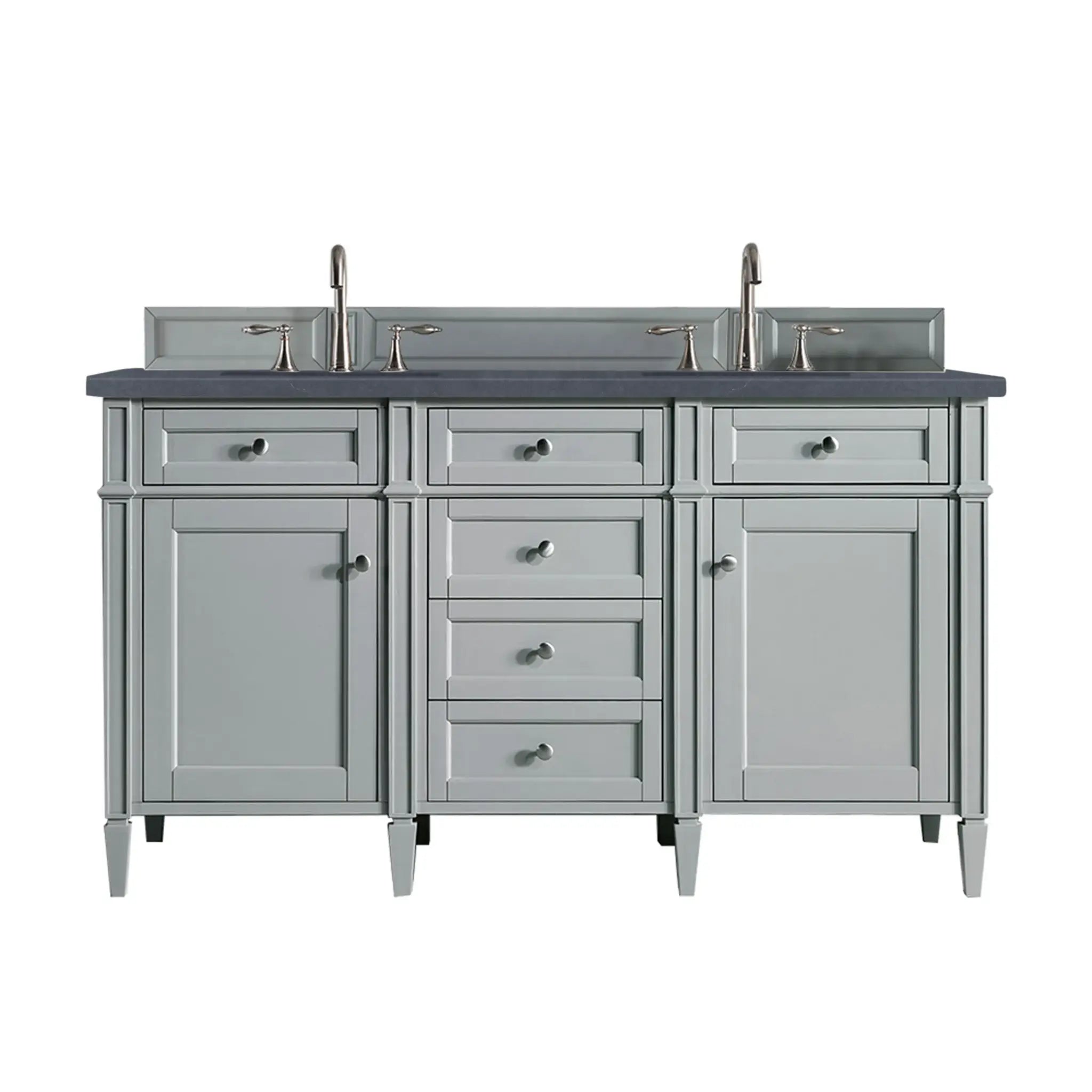 60" Brittany Double Vanity in Urban Gray-Charcoal Soapstone Silestone-8" Widespread image