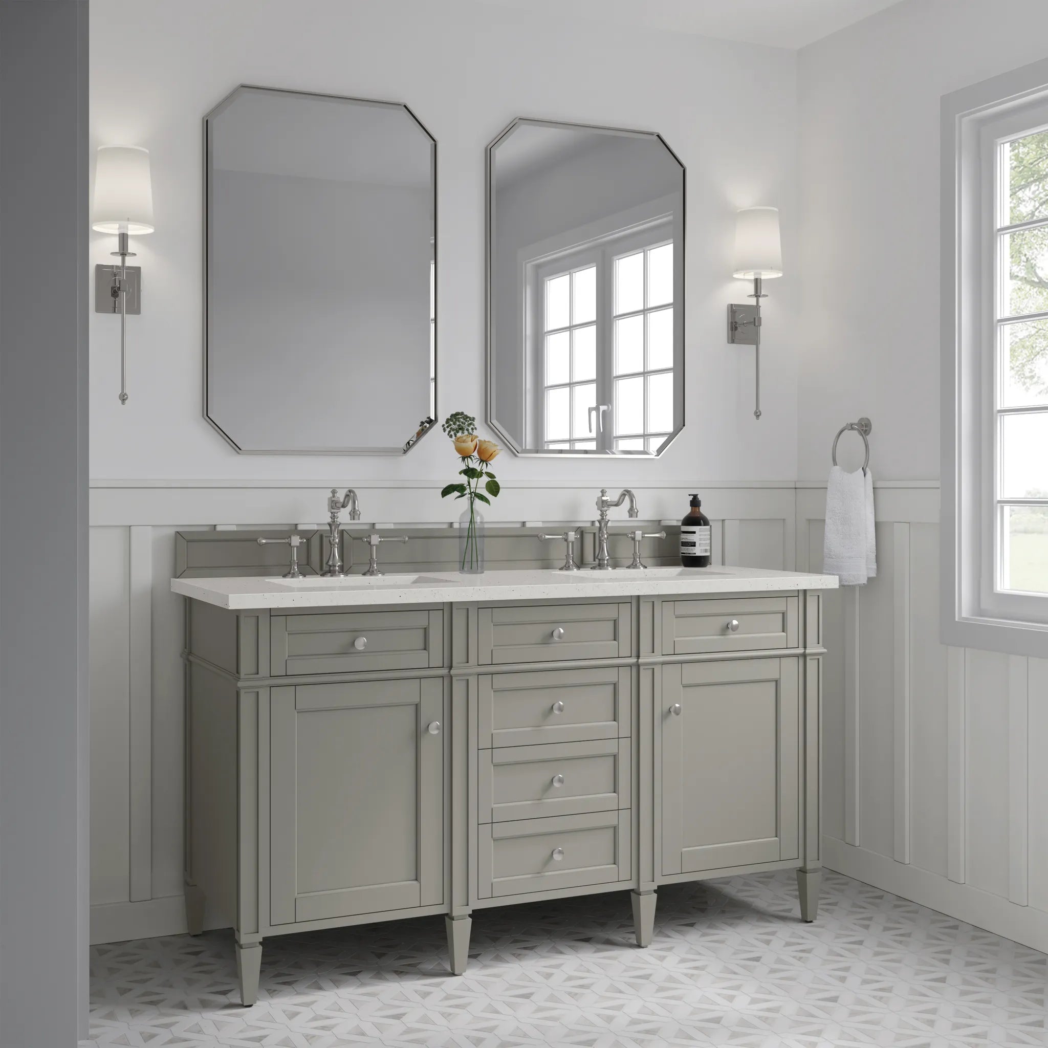 60" Brittany Double Vanity in Urban Gray-Lime Delight Silestone-8" Widespread image 2