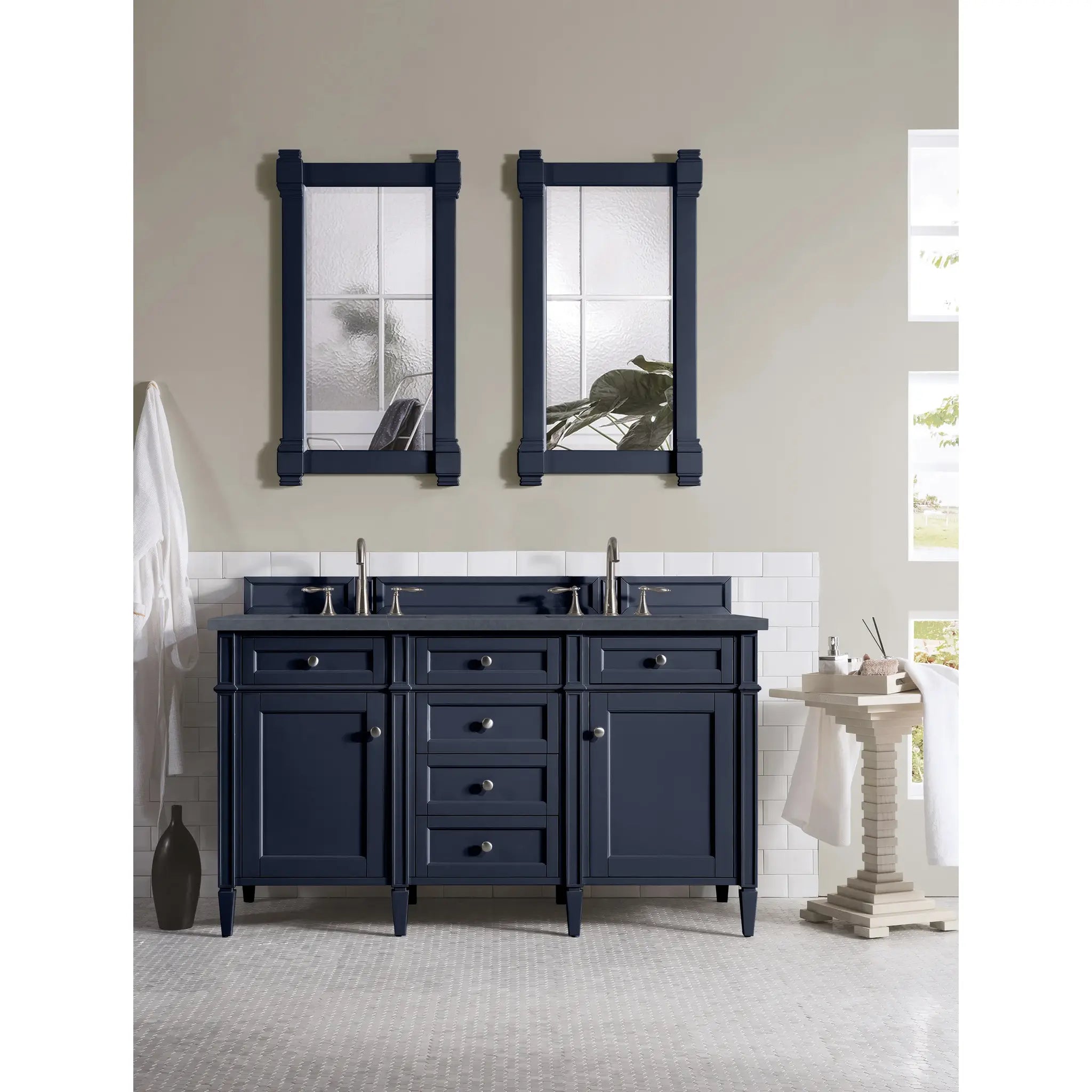 60" Brittany Double Vanity in Victory Bleu-Charcoal Soapstone Silestone-8" Widespread image 1