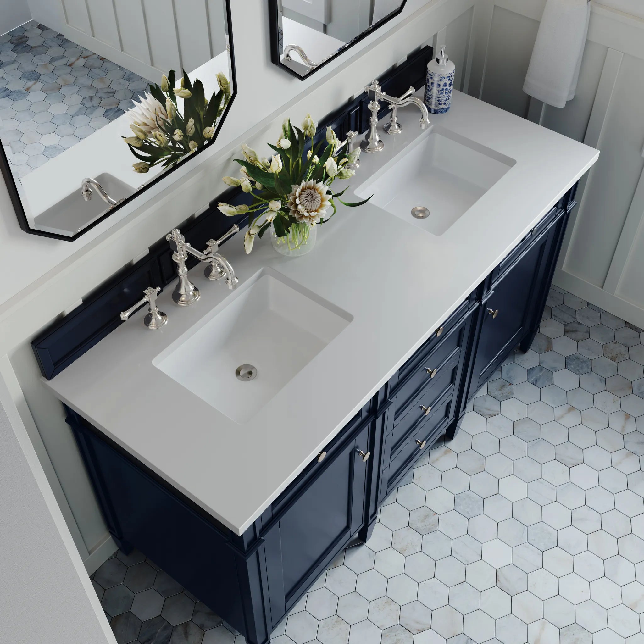 60" Brittany Double Vanity in Victory Bleu-White Zeus Silestone-8" Widespread image 2
