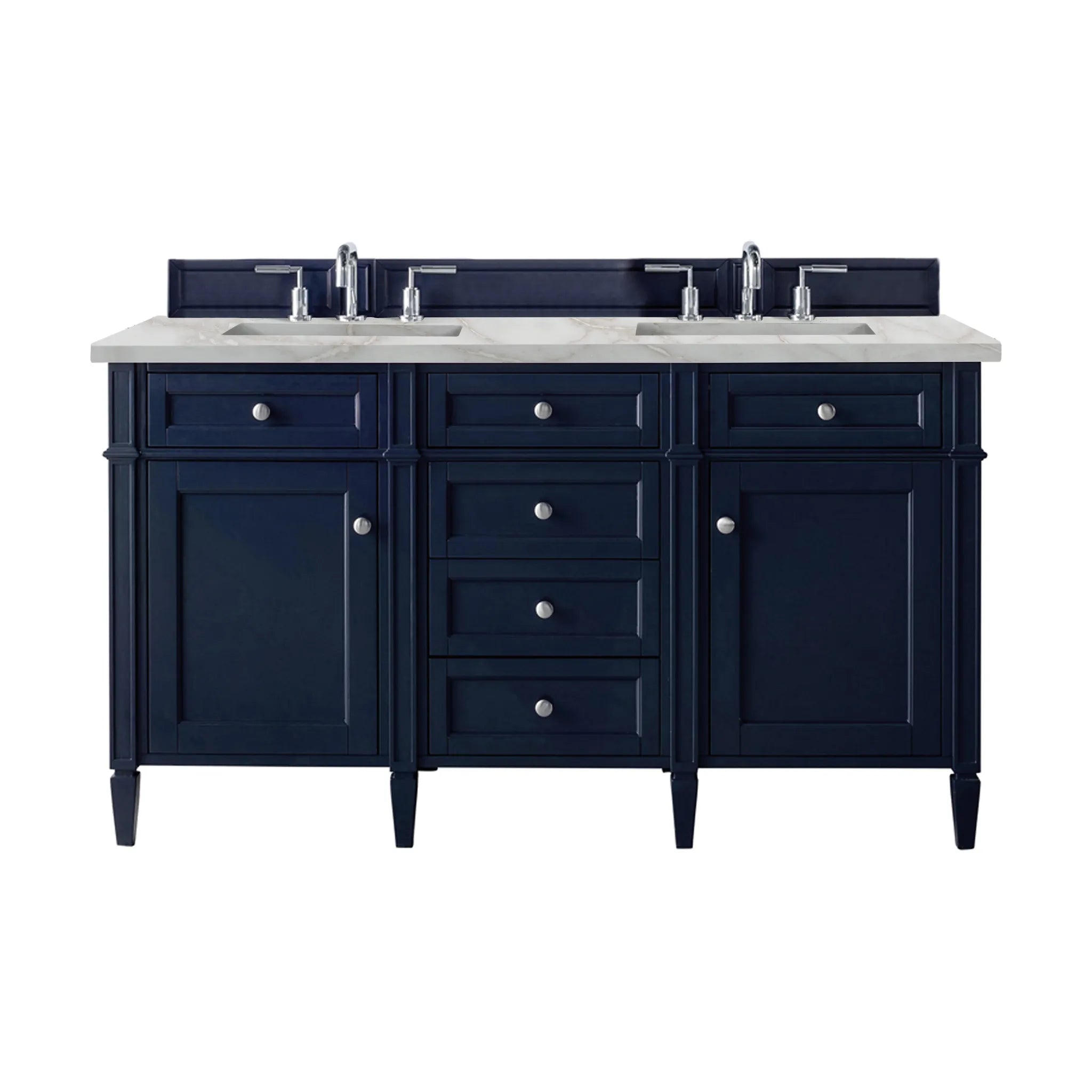 60" Brittany Double Vanity in Victory Blue w/FreePower Wireless Charger-Victorian Silver Silestone-8" Widespread image