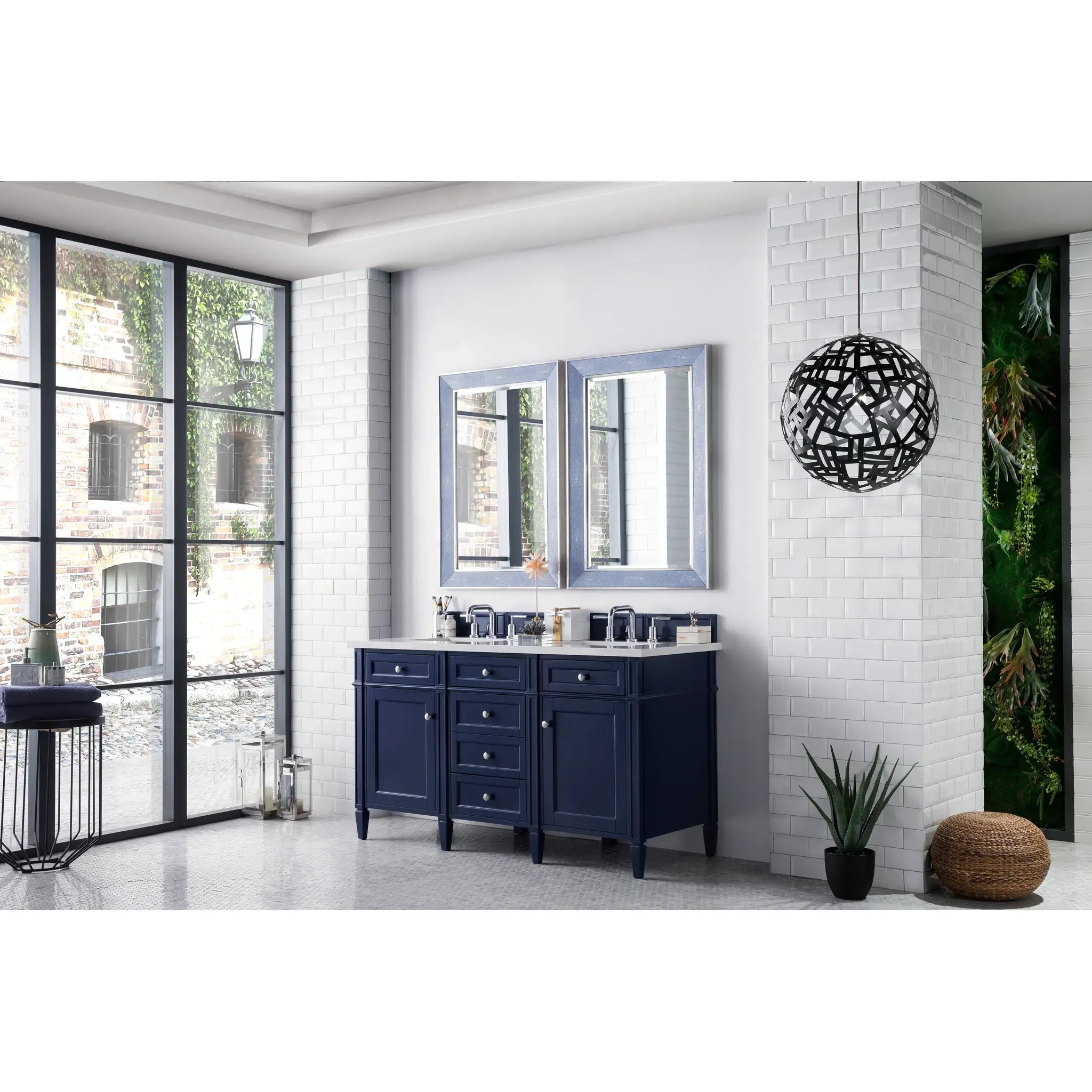 60" Brittany Double Vanity in Victory Blue Wireless Charger-Eternal Jasmine Pearl Silestone-8" Widespread image 5