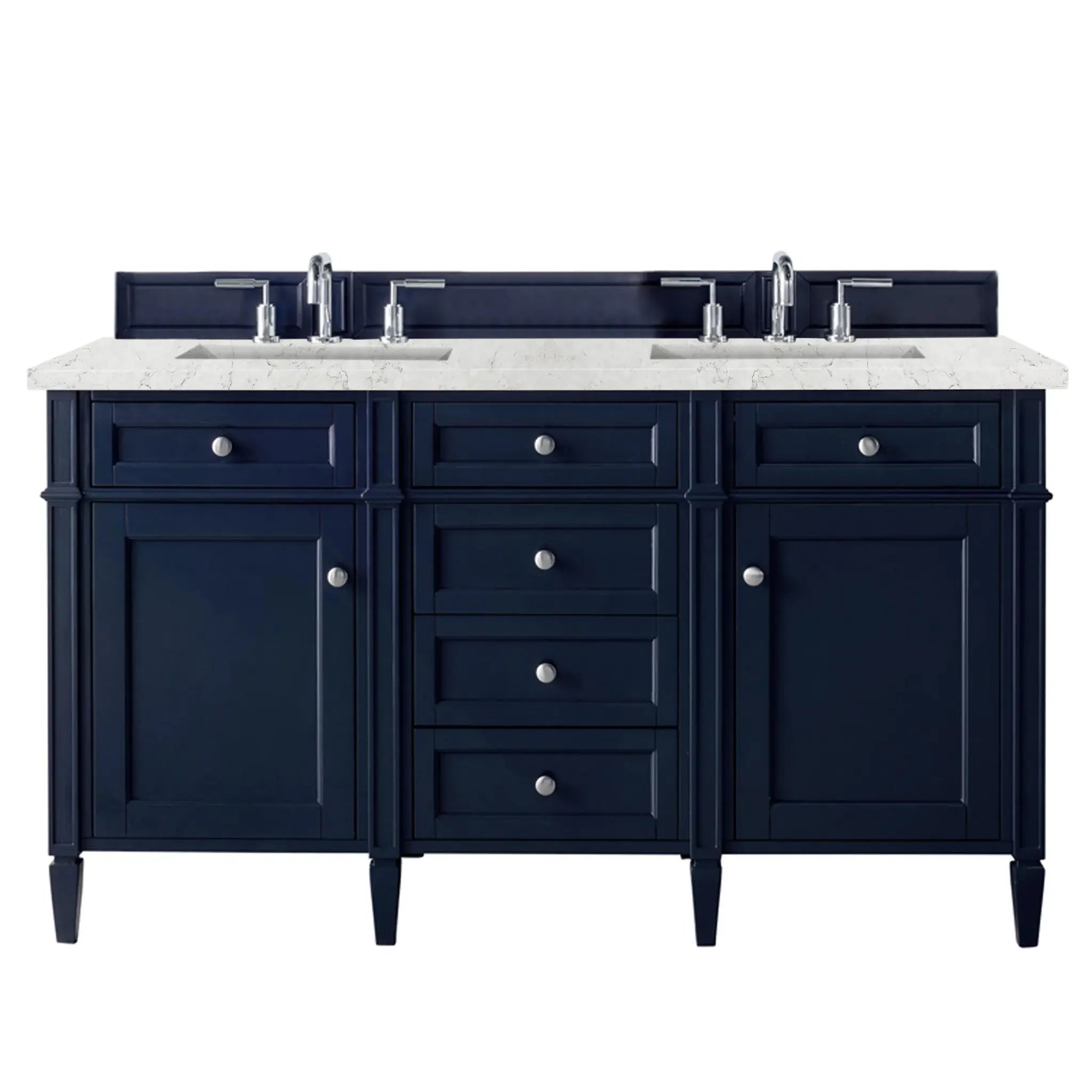 60" Brittany Double Vanity in Victory Blue Wireless Charger-Eternal Jasmine Pearl Silestone-8" Widespread image