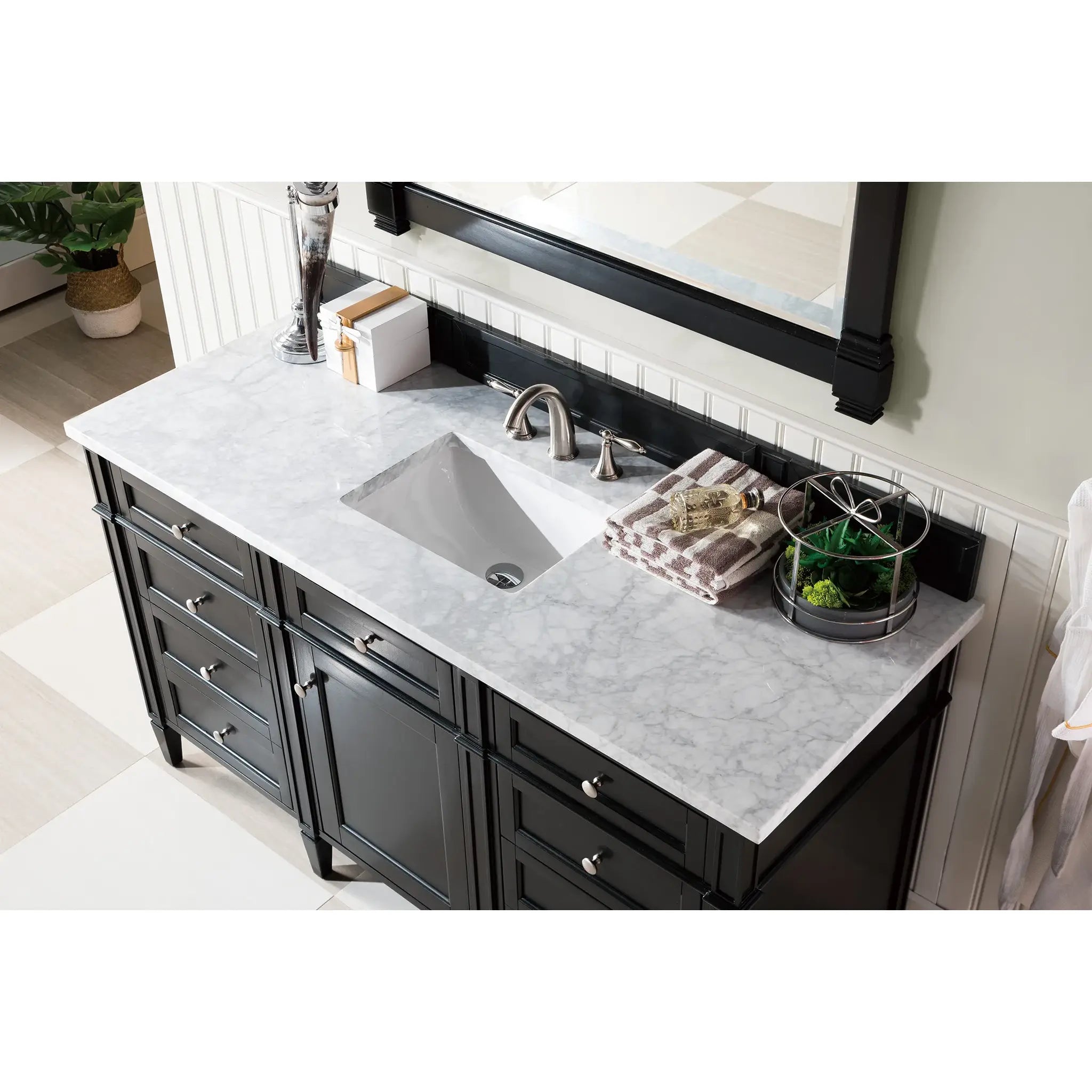 60" Brittany Single Vanity in Black Onyx-Carrara White Marble-8" Widespread image 4