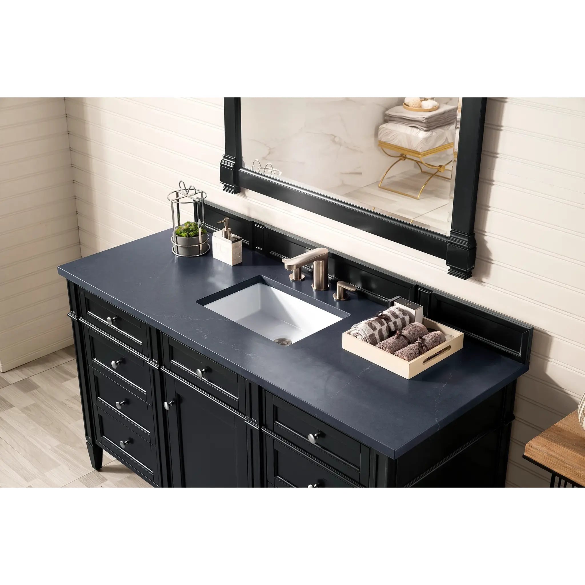 60" Brittany Single Vanity in Black Onyx-Charcoal Soapstone Silestone-8" Widespread image 2